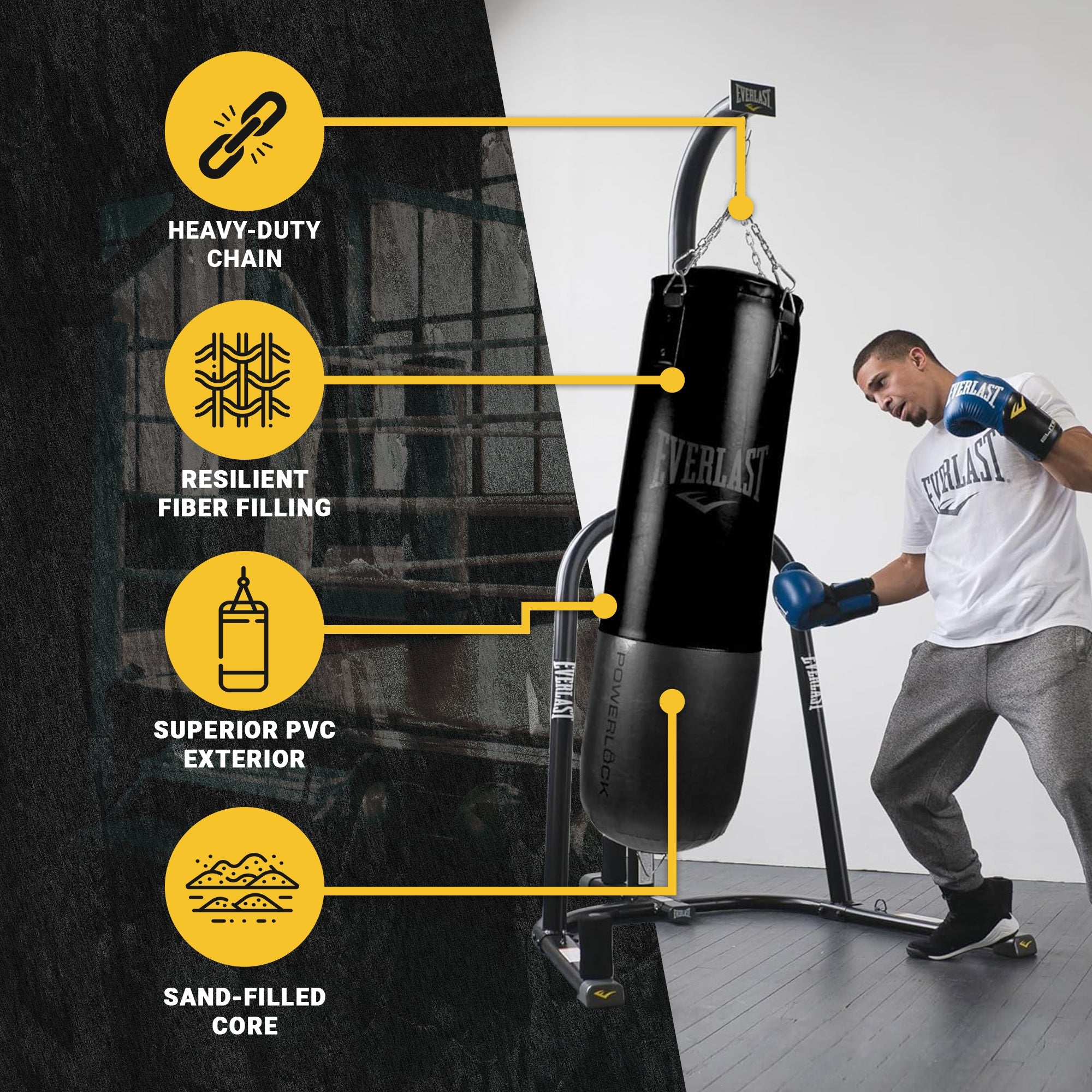 Everlast Powerlock Heavy Bag w/ Double Reinforced D Ring and Nylon Strap, Black - Image 9