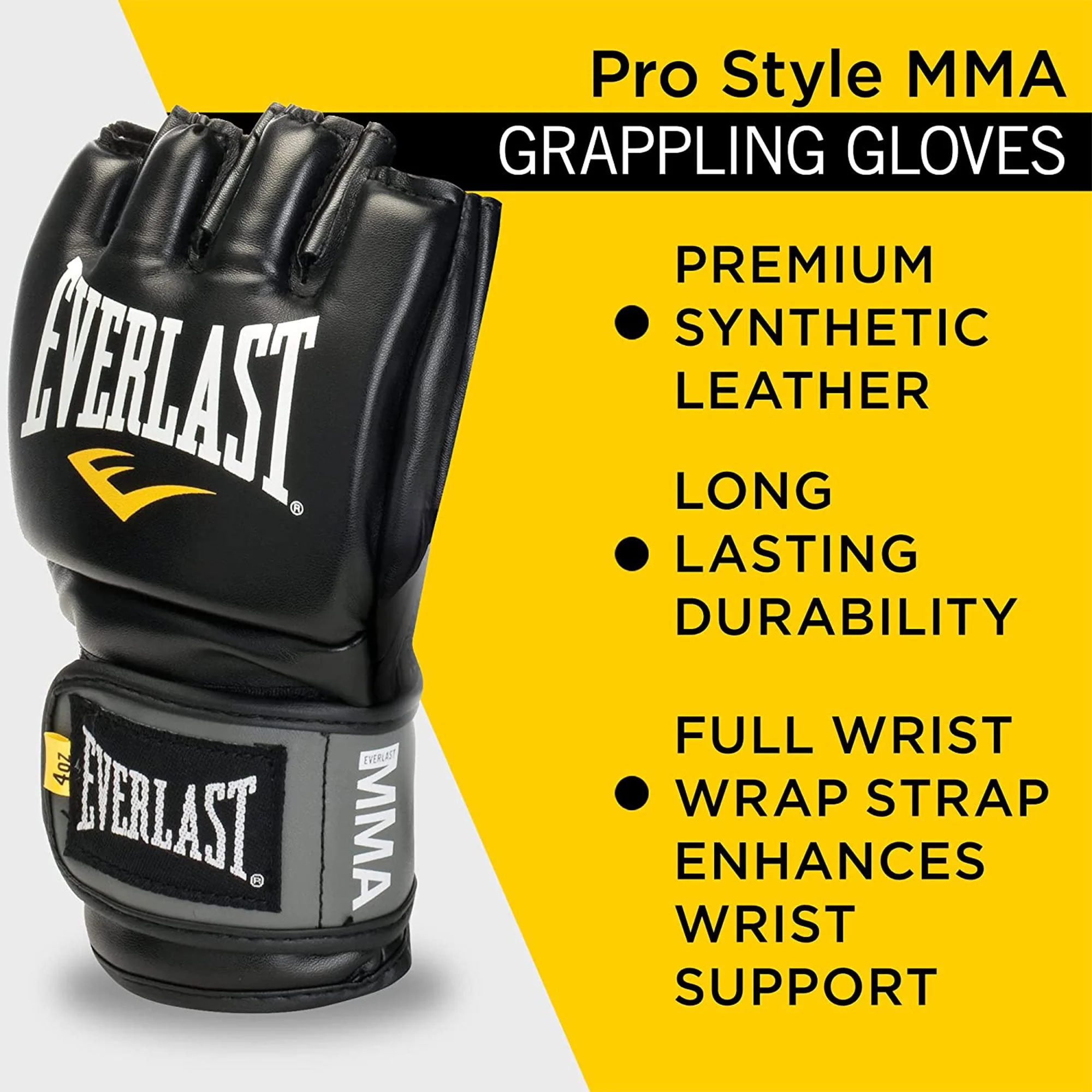 Everlast Pro Style MMA Grappling Training Gloves w/Full Wrist Strap, L/XL, Black - Image 6