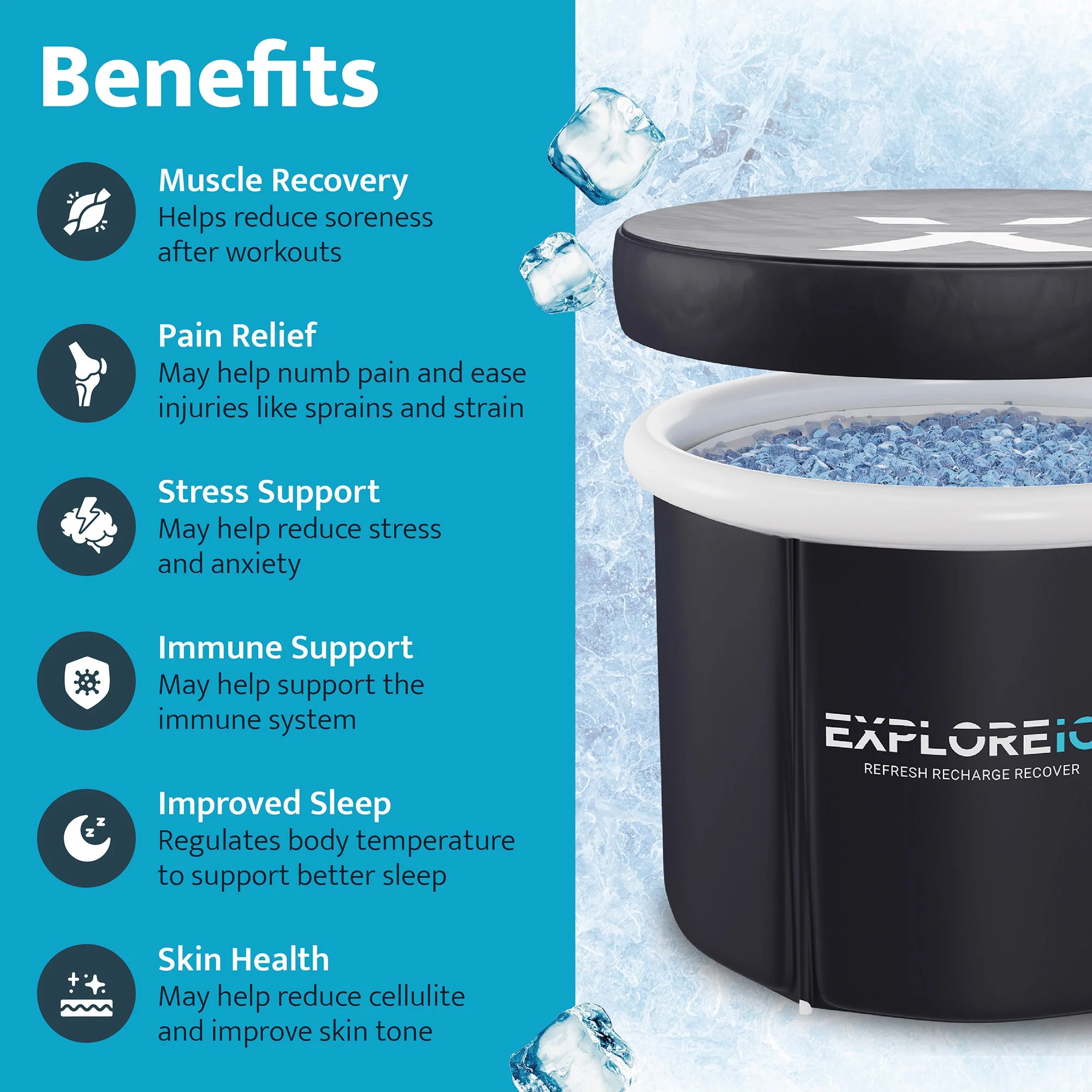 Explore Ice Bath Pro Max Extra Large Athlete Cold Plunge Bath Tub, Black/White - Image 3