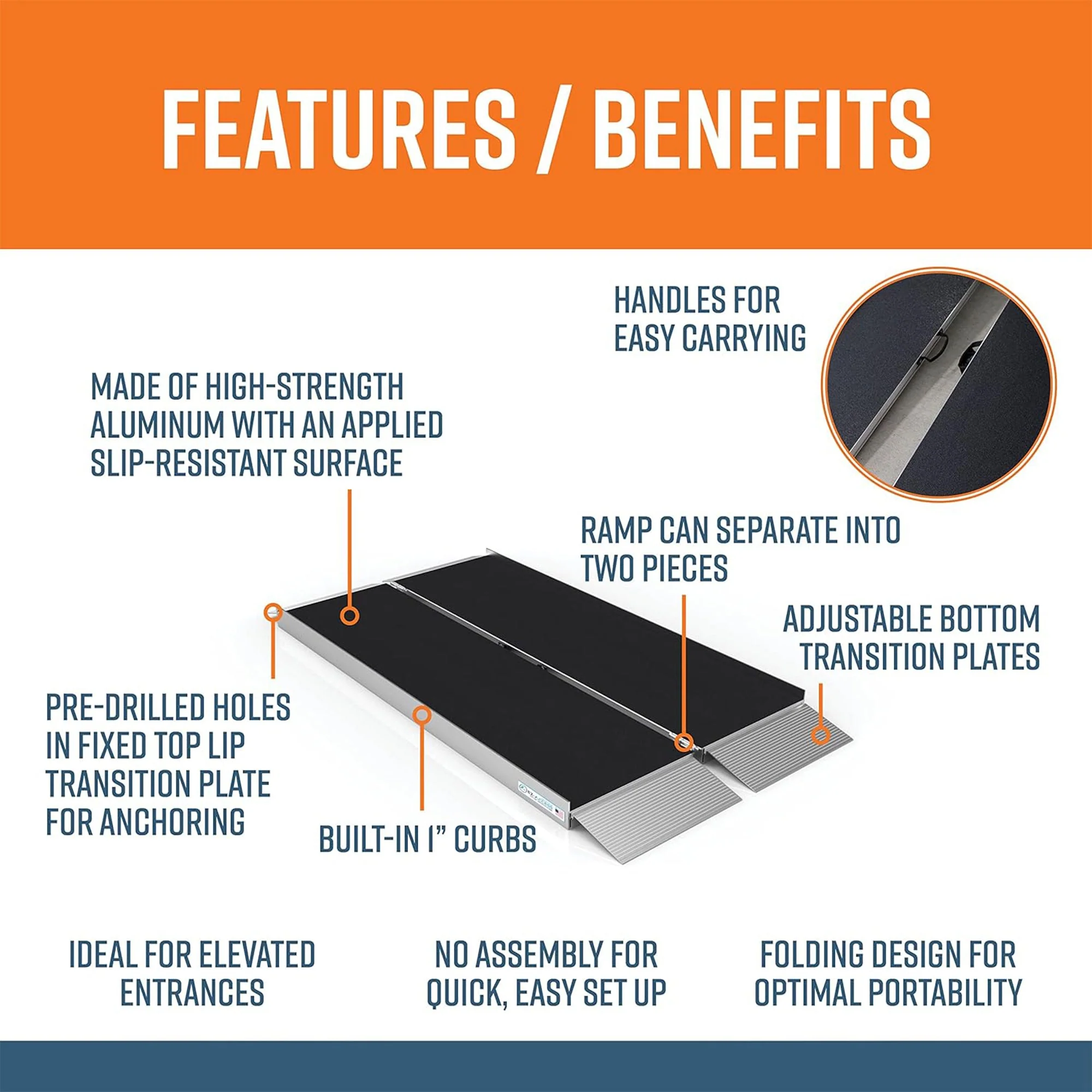 EZ-ACCESS 5 Foot SUITCASE Singlefold Portable Ramp w/Surface That Resists Slips - Image 4