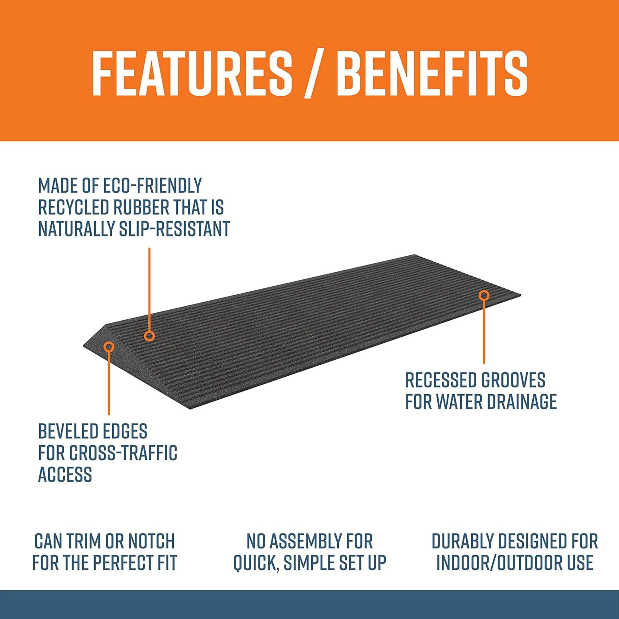 EZ-ACCESS TRANSITIONS 1.5" Non Slip Rectangular Rubber Angled Entry Mat, Black - Image 3