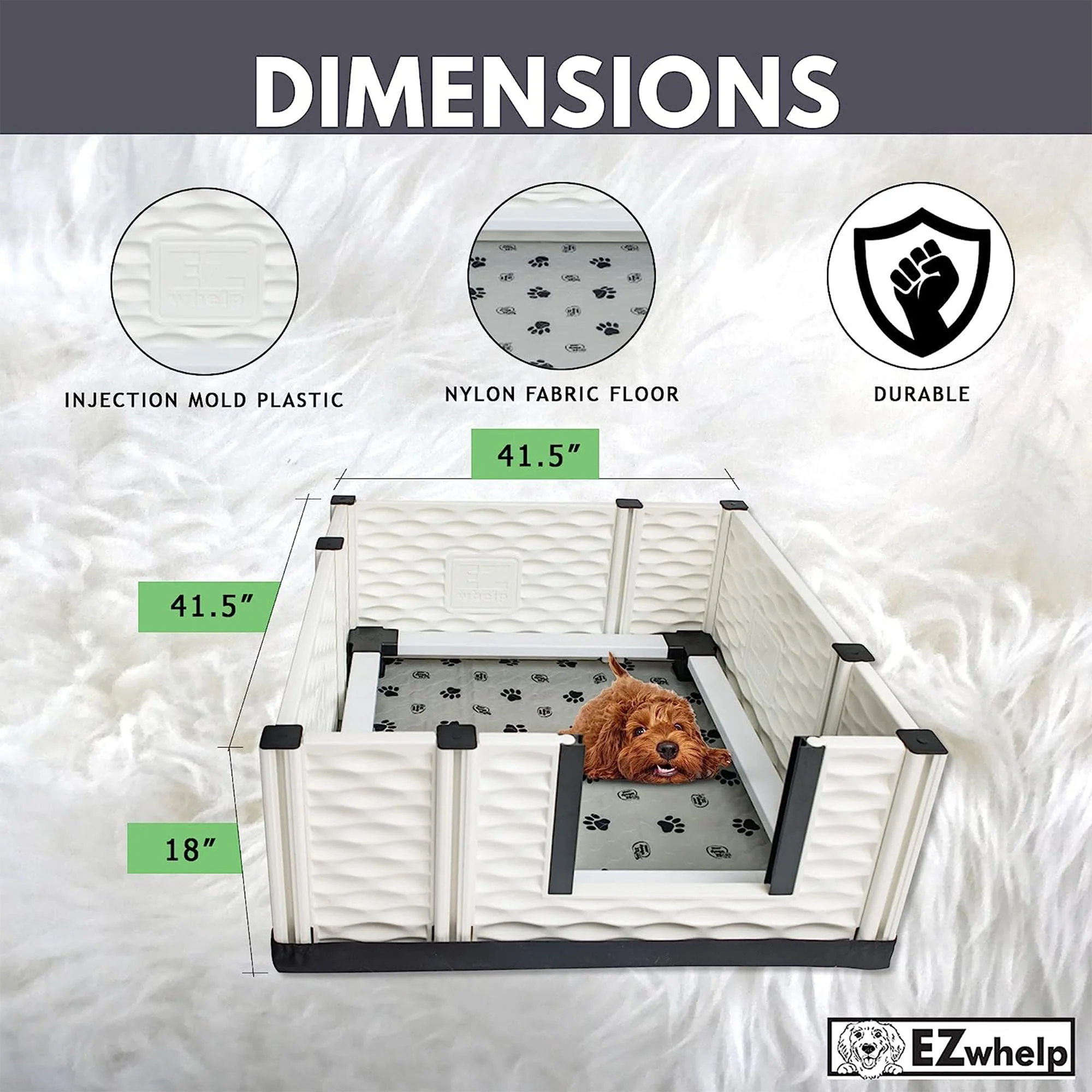 EZwhelp EZclassic 38" x 38" Puppy Dog Whelping Box Playpen w/Rails & Liner, Gray - Image 2