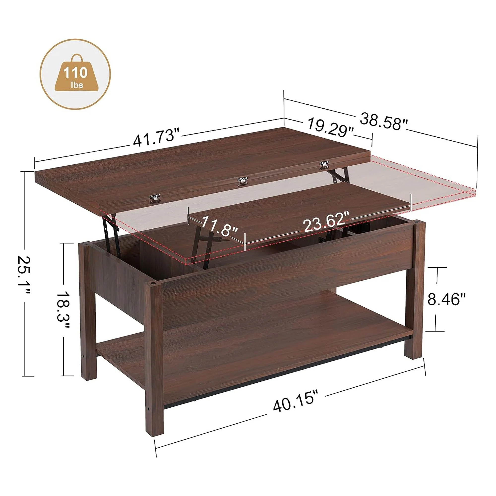 FABATO 4 in 1 Multi-Function Convertible Coffee Table with Storage, Espresso - Image 4