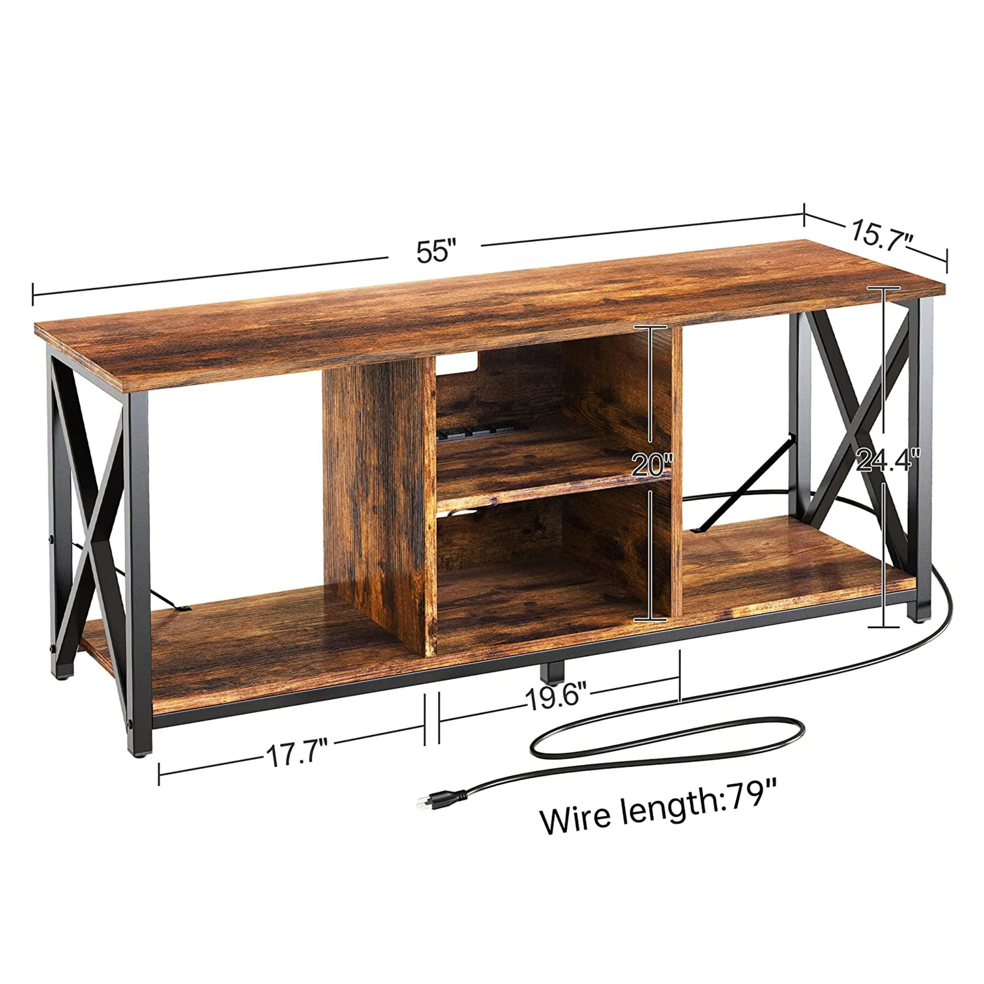 Fabato Wood 65 Inch TV Stand & Entertainment Center w/ 4 Socket Plug-In Station - Image 6