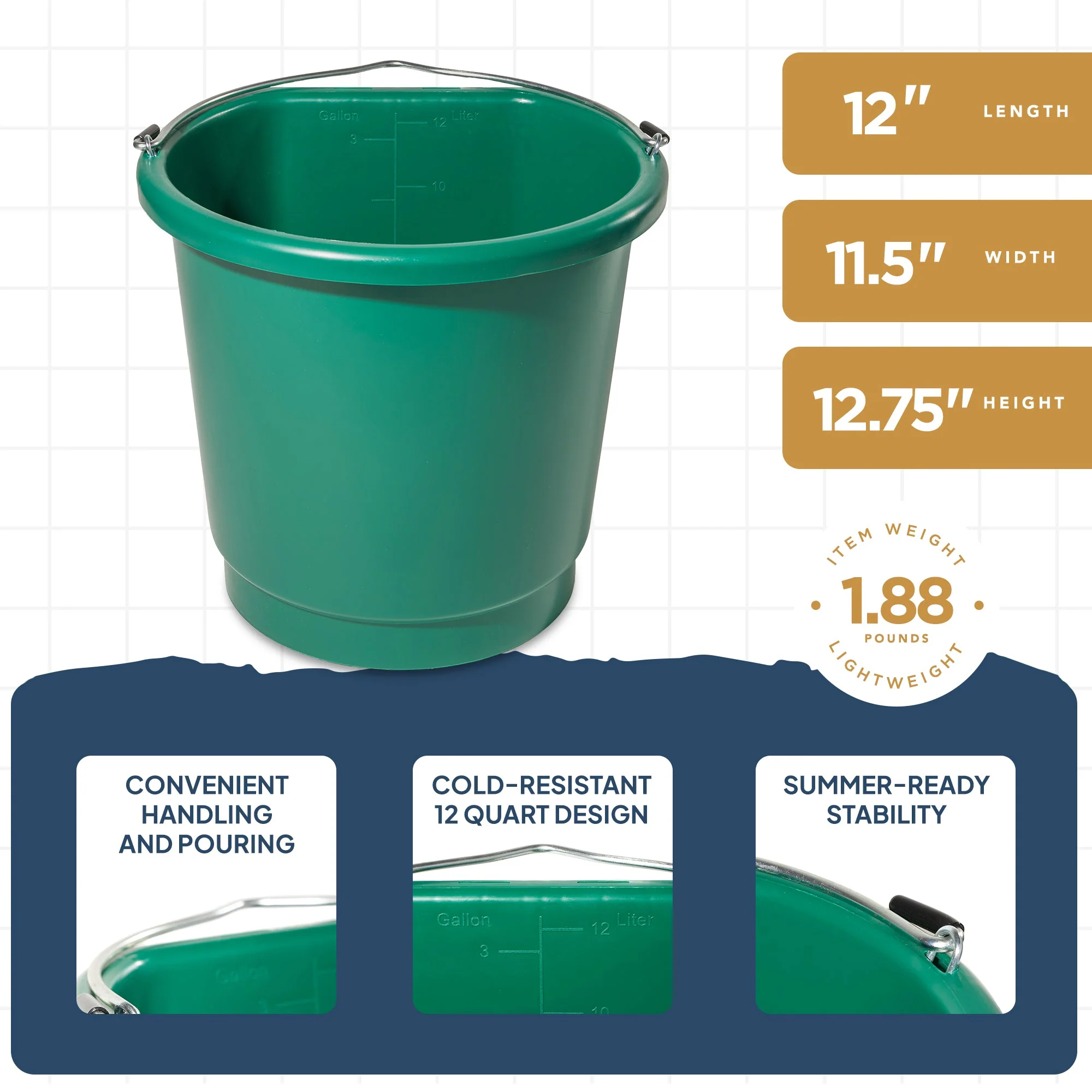 Farm Innovators 3 Gal Flat Back Plastic Heated Bucket, 70 Watt, Green (4 Pack) - Image 3