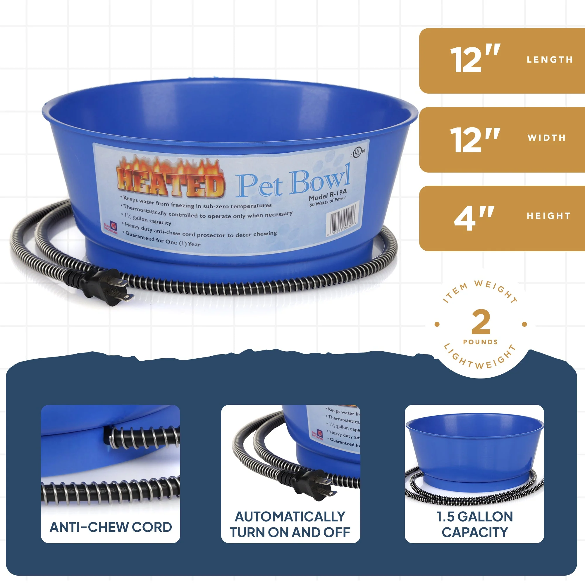 Farm Innovators 60 Watt 1.5 Gallon Electric Heated Pet Water Bowl, Blue (3 Pack) - Image 3