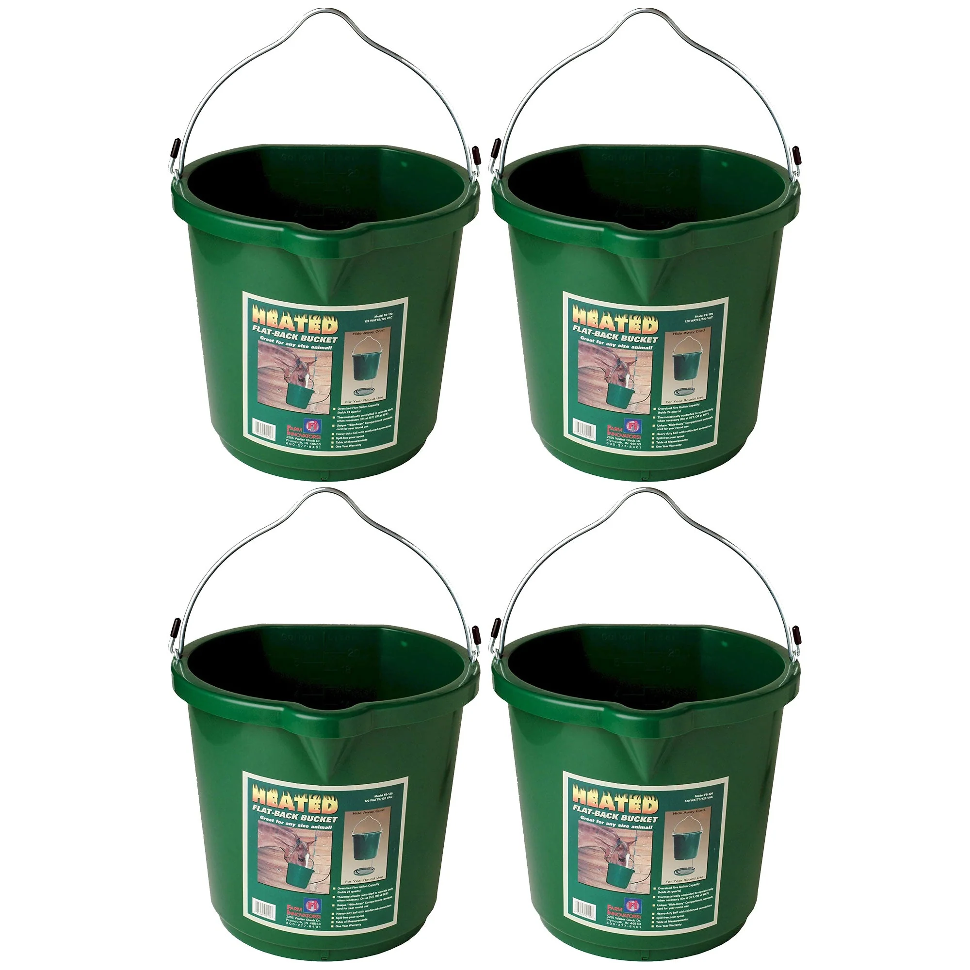 Farm Innovators Oversized 5 Gallon Plastic Flat Heated Bucket, 120 Watt (4 Pack)