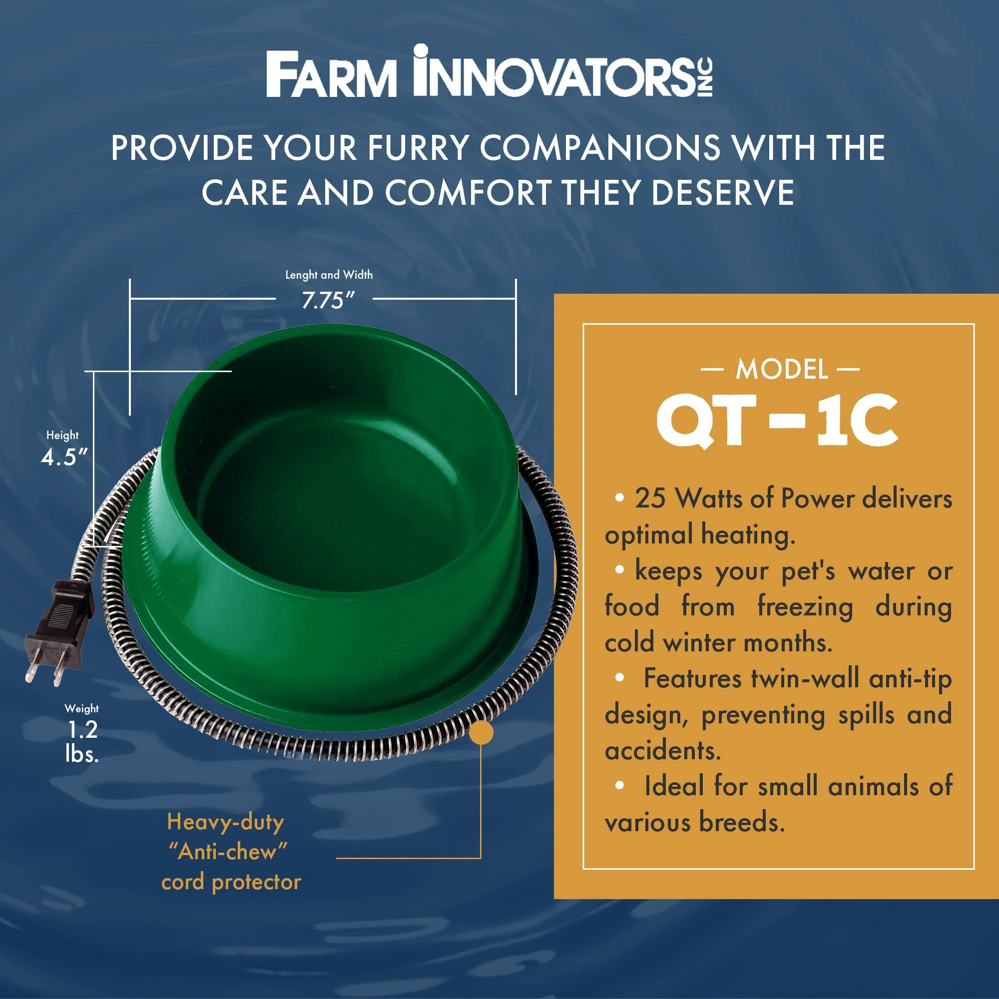 Farm Innovators QT-1 1 Quart Electric Heated Pet Water Bowl, 25 Watt, Green - Image 3