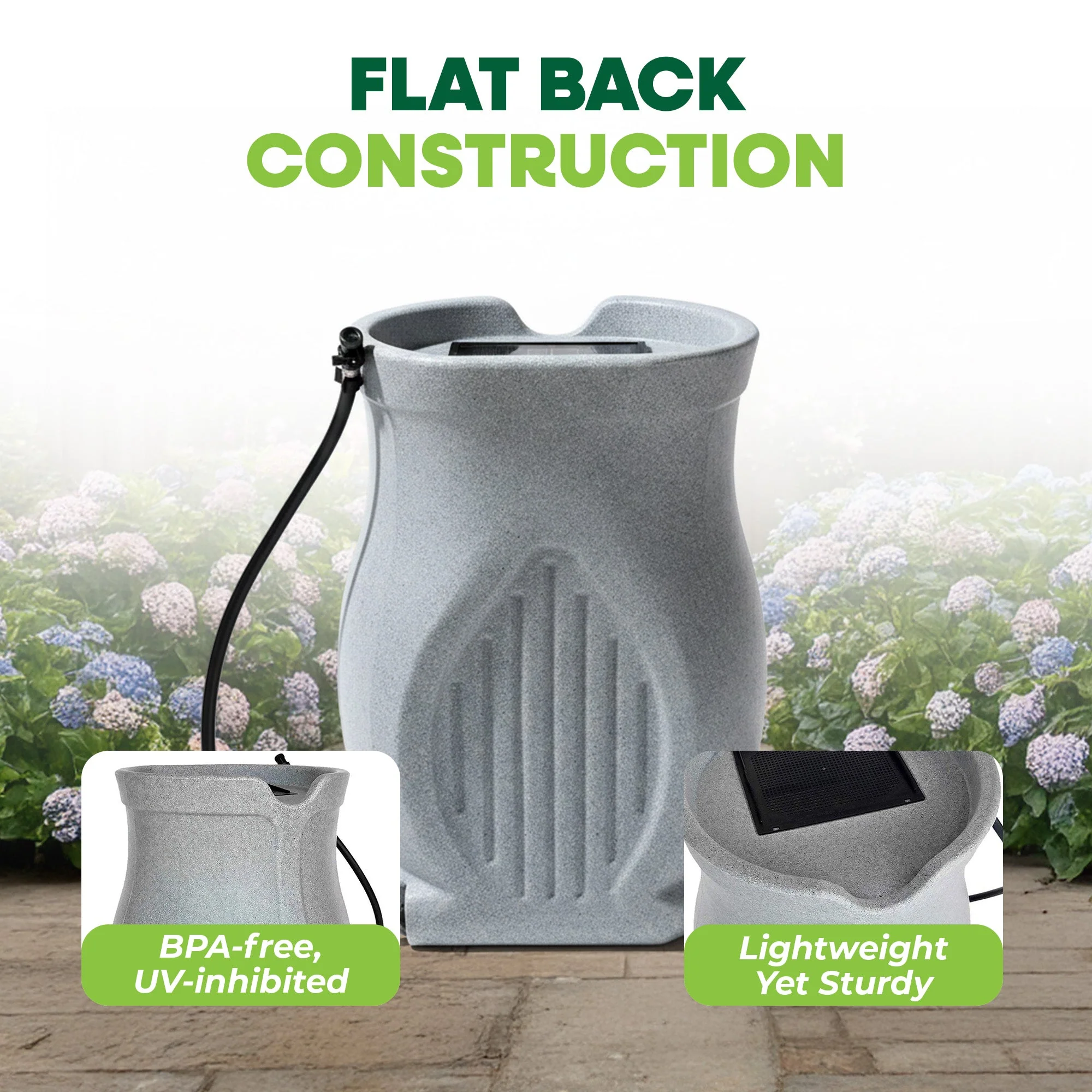 FCMP Outdoor Catalina 45 Gallon Water Outdoor Rain Catcher Barrel, Light Granite - Image 5