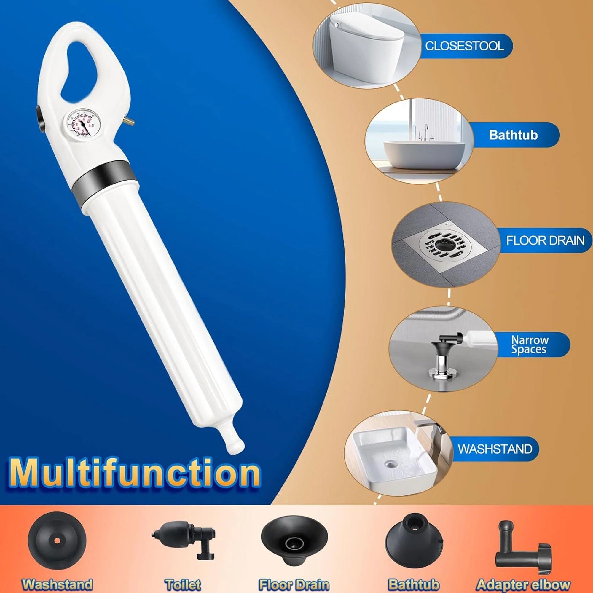 FEIYABDF Bathroom Manual High Pressure Air Toilet Plunger for Unclogging Pipes - Image 2