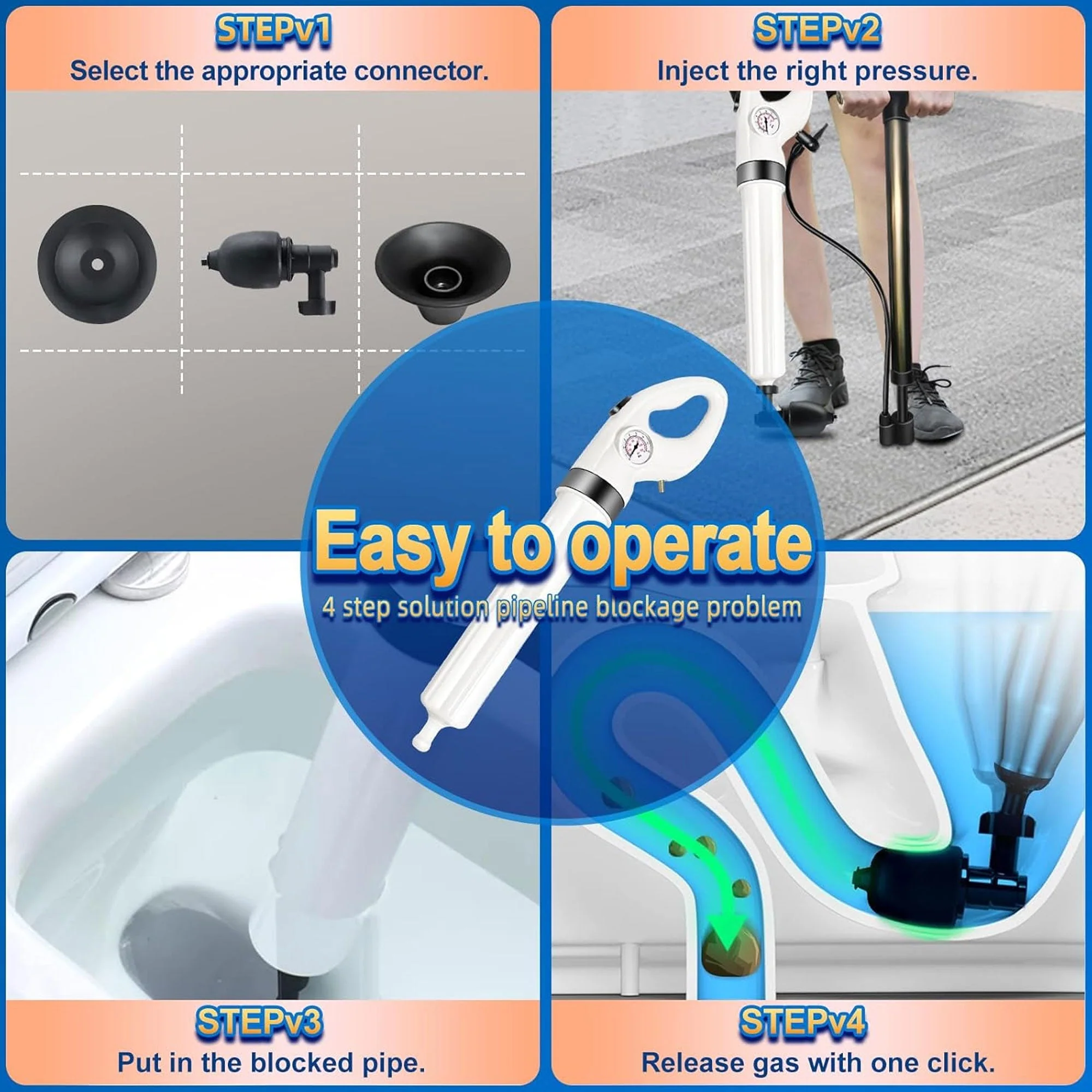 FEIYABDF Bathroom Manual High Pressure Air Toilet Plunger for Unclogging Pipes - Image 3