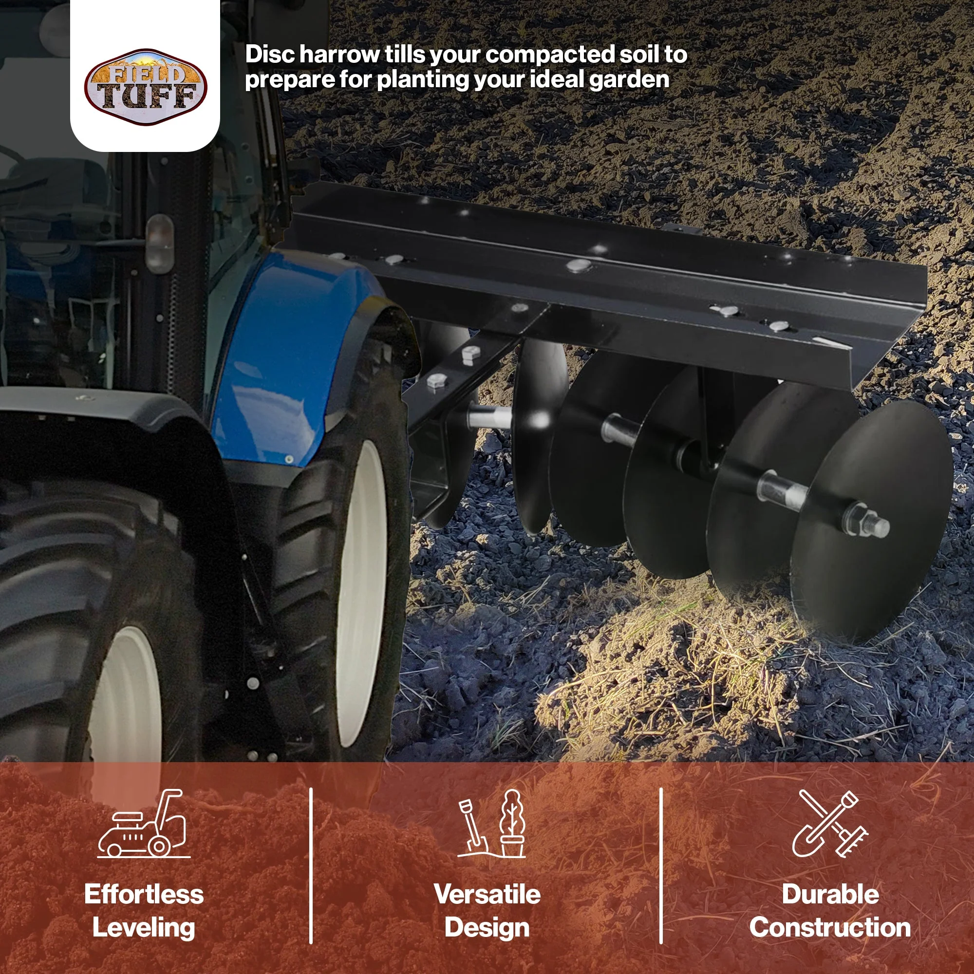 Field Tuff 39 Inch Tow Behind Garden Soil Cultivator Sleeve Hitch Disc Harrow - Image 3