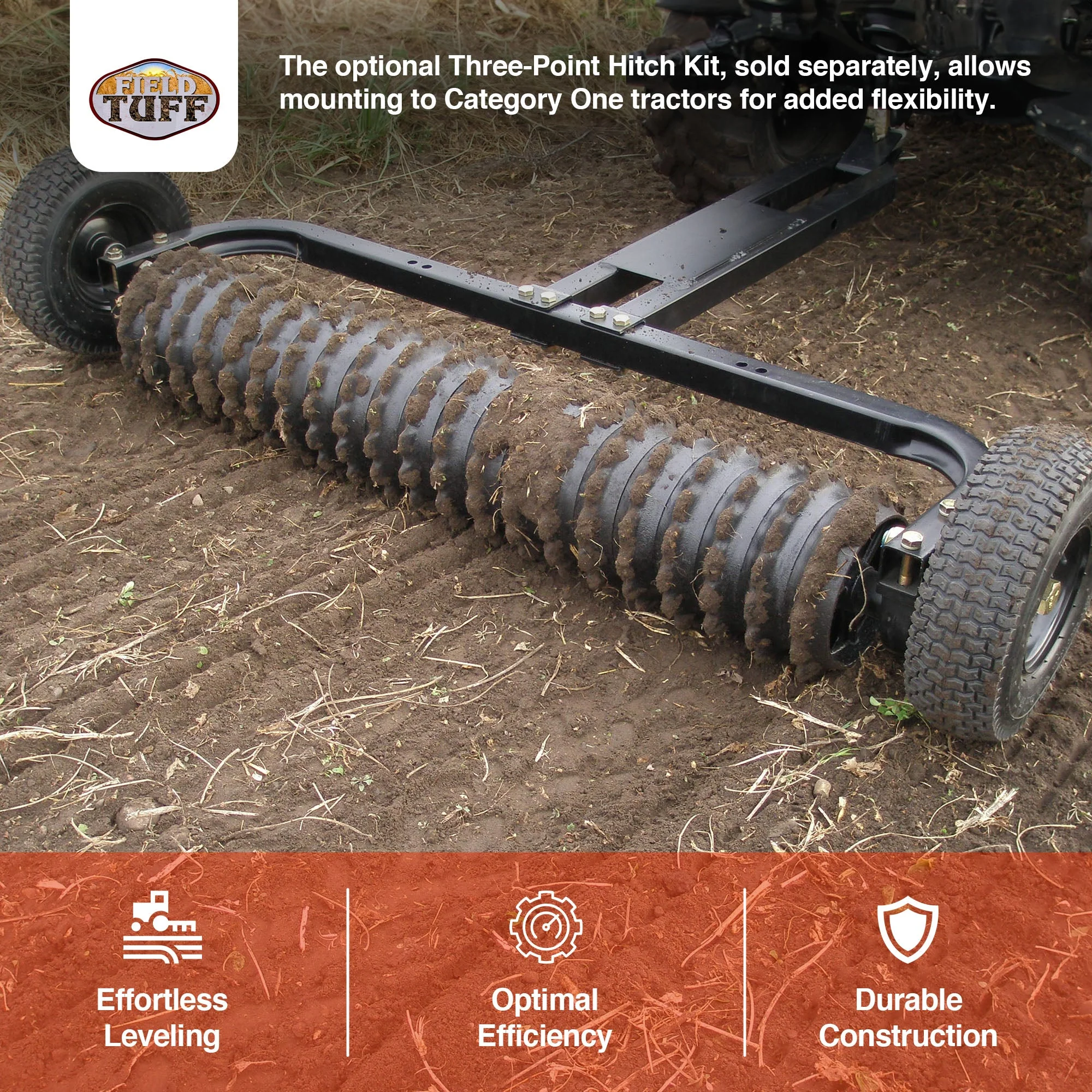 Field Tuff Cultipacker 48" 3 Point Hitch Durable Soil Preparation Tool, Black - Image 3