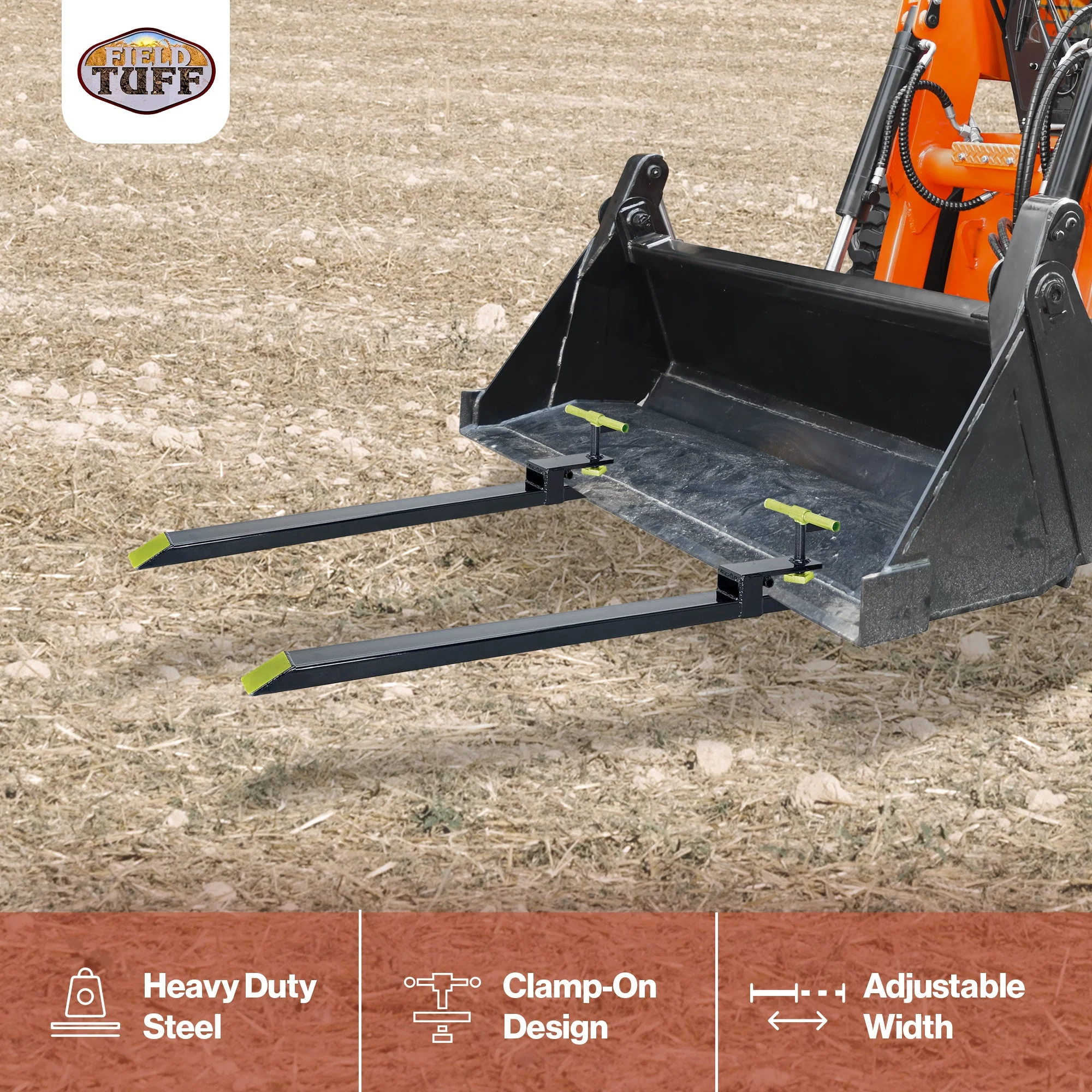 Field Tuff Heavy Duty Steel Tractor Bucket Forks, 1,600 Pound Capacity, 2 Pack - Image 2