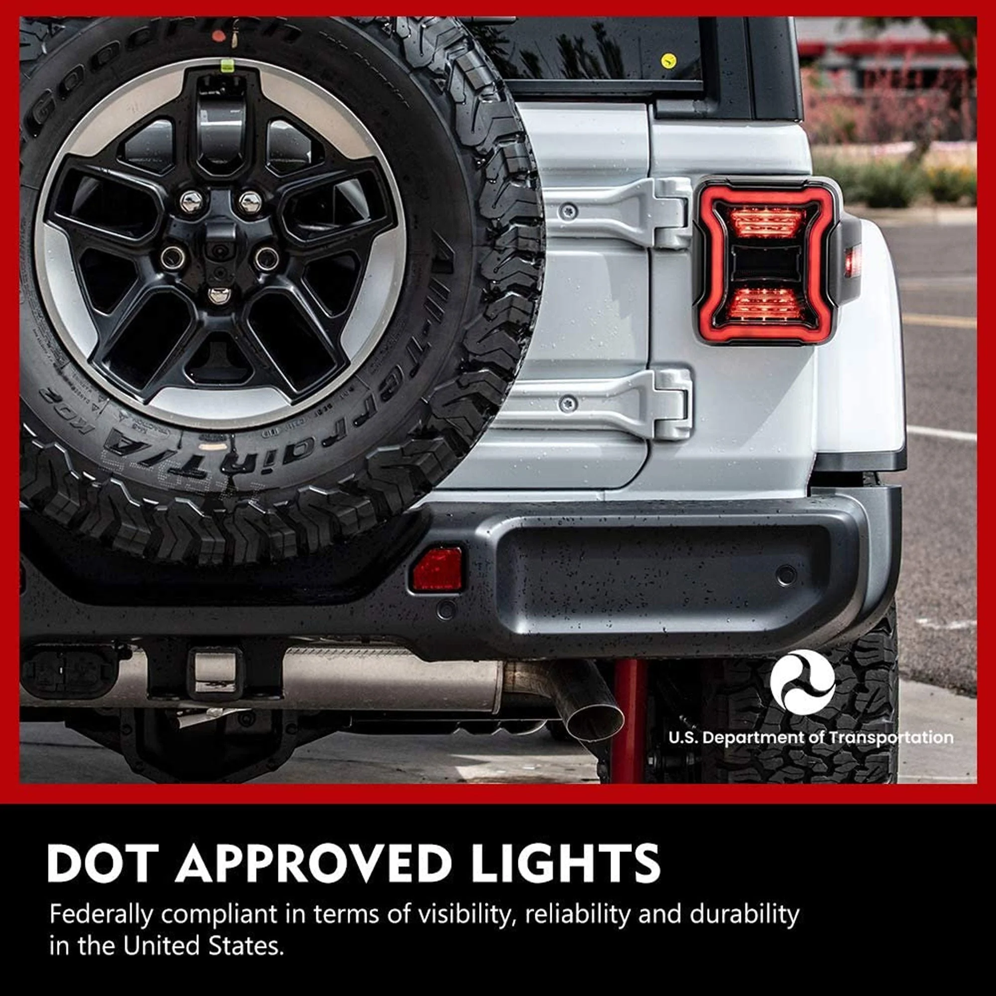 FieryRed Red LED Brake Reverse Running Tail Lights for Jeep Wrangler (2 Pack) - Image 4