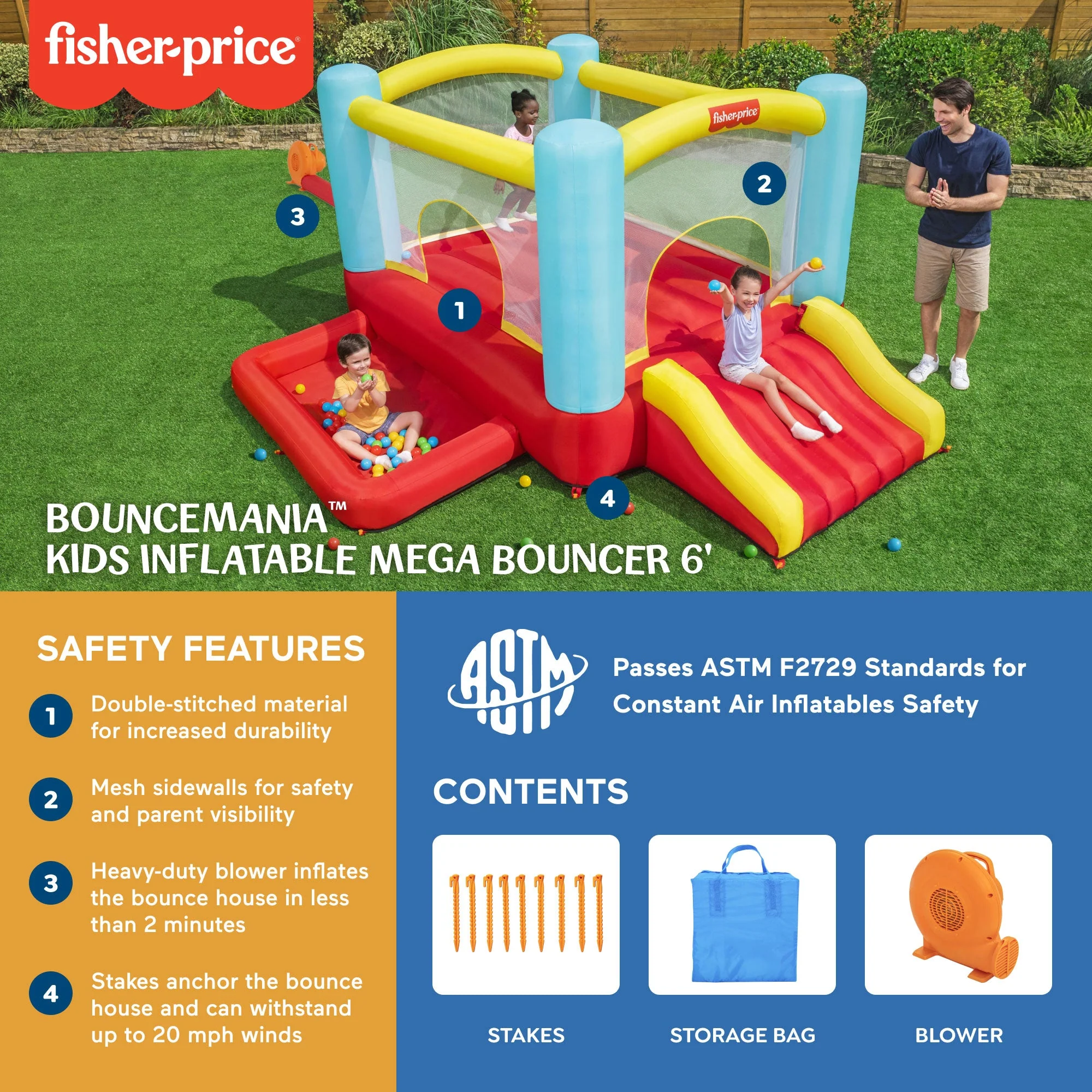 Fisher-Price  Bouncemania 12 Foot Mega Bouncer with Slide & 50 Play Balls - Image 4