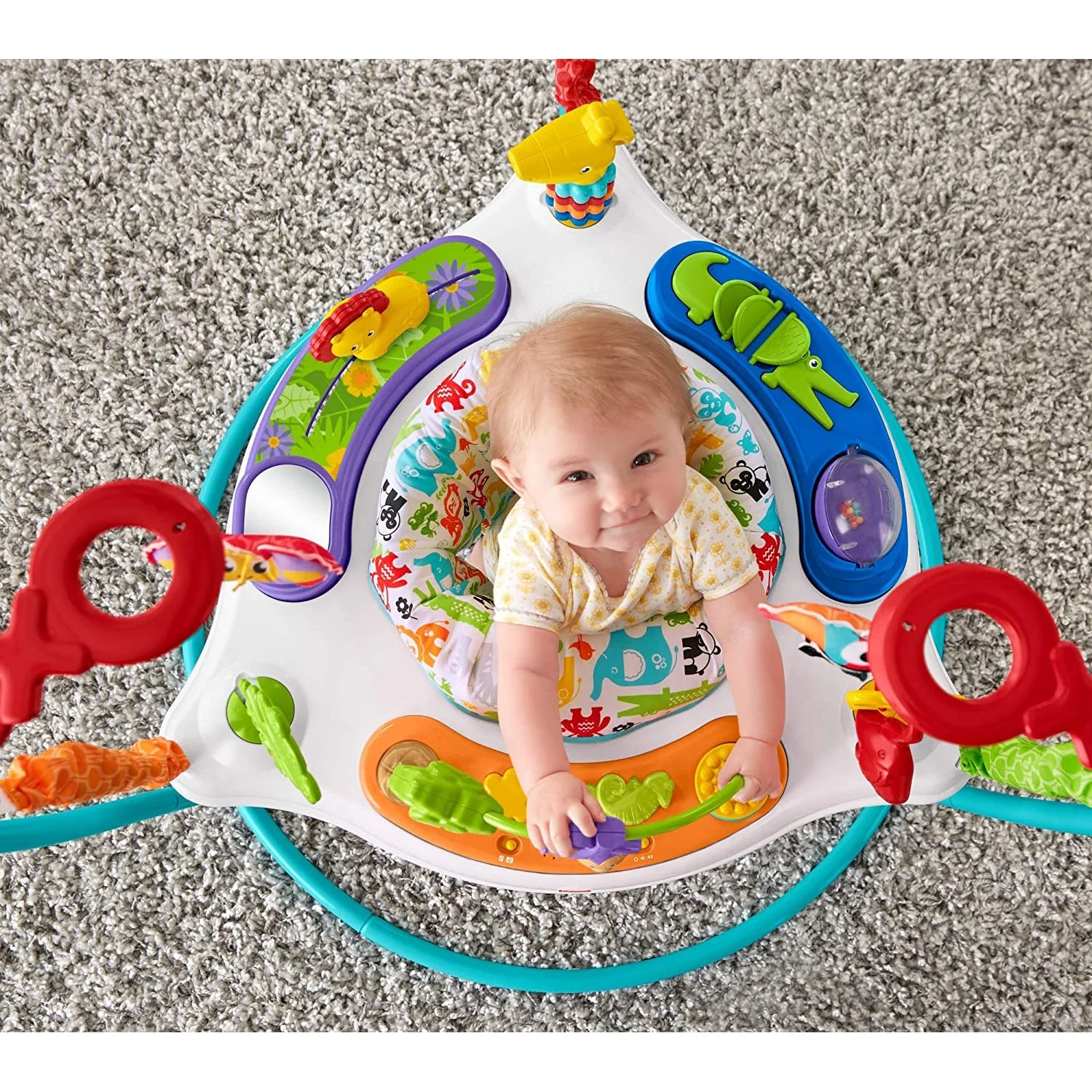 Fisher-Price Colorful Light Up Comfy Animal Activity Baby Jumperoo Bouncer Toy - Image 4