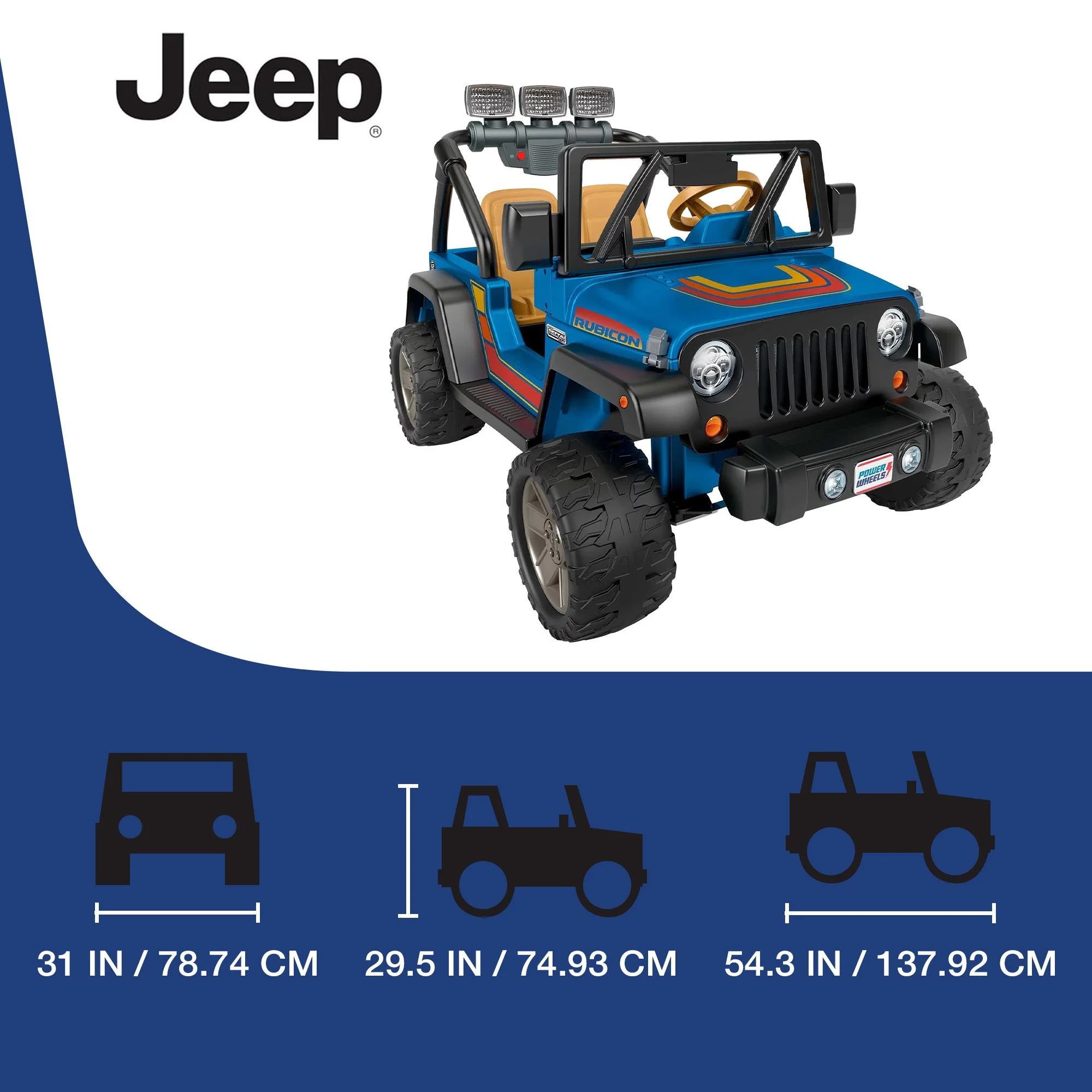 Fisher-Price Power Wheels 2 Seater Retro Jeep Wrangler Ride On Vehicle Toy Car - Image 3