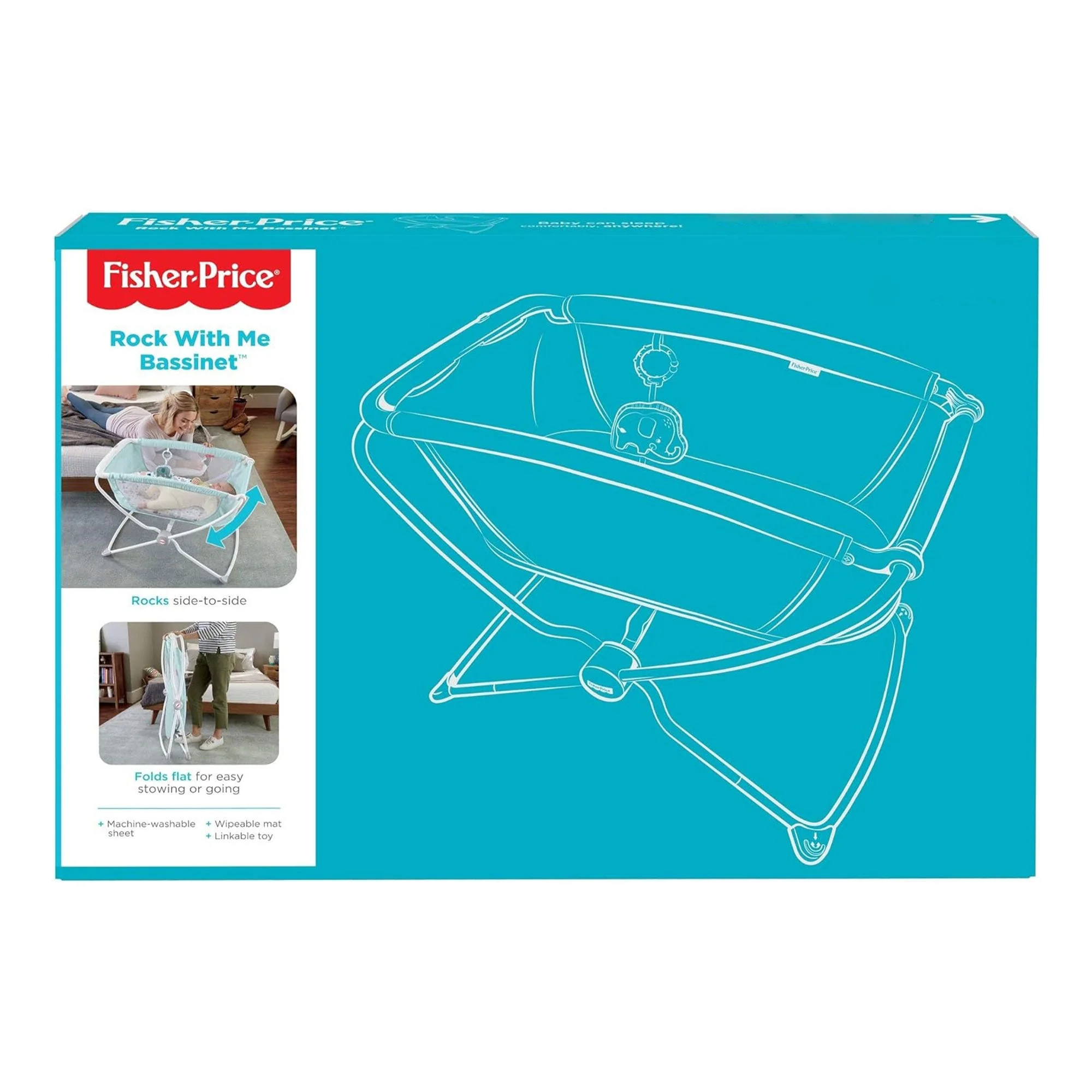 Fisher Price Rock with Me Bassinet Portable Baby Infant Crib with Play Toy, Blue - Image 8