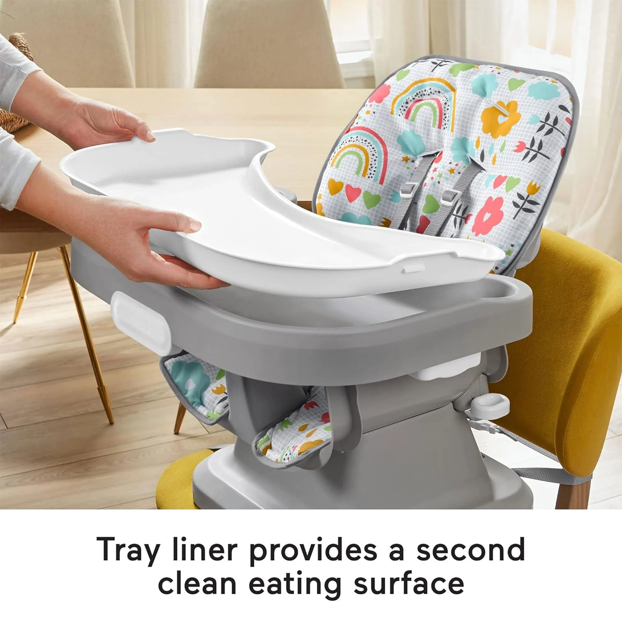Fisher Price SpaceSaver Simple Clean High Chair with Removable Tray Liner, Gray - Image 4