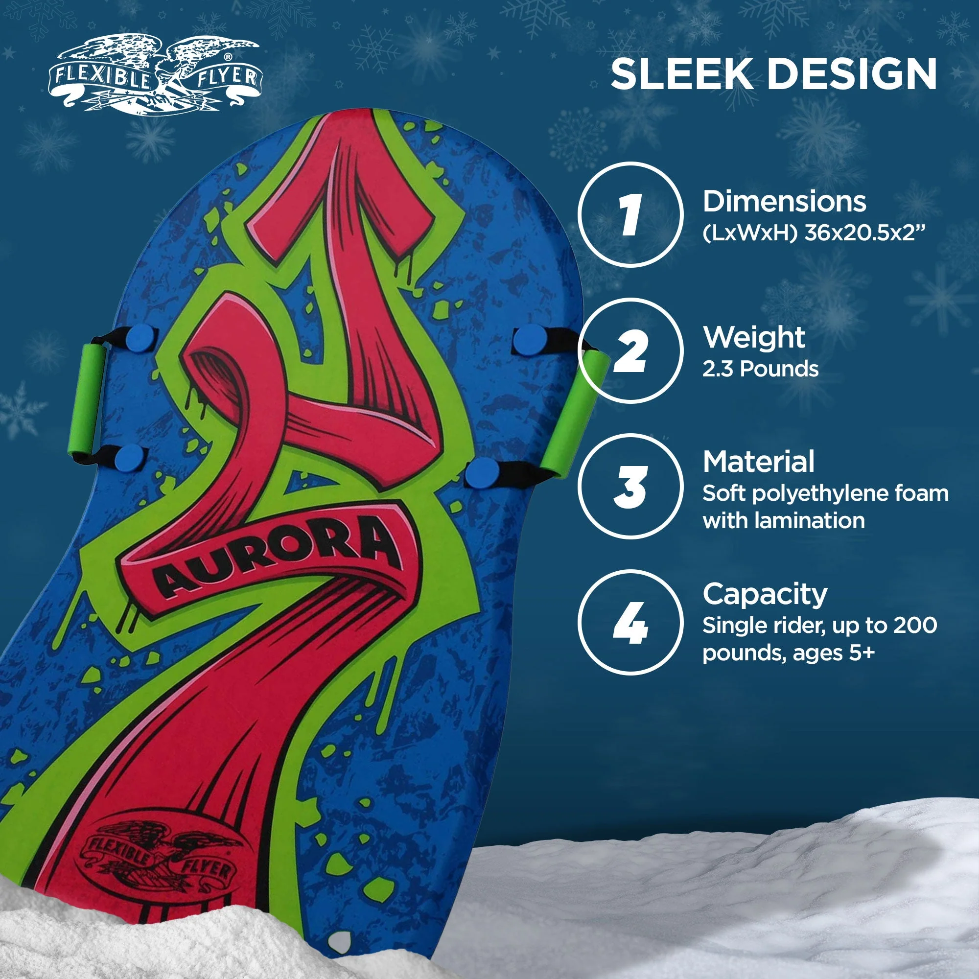 Flexible Flyer Aurora 36 Inch Foam Slider Snow Sled for Kids and Adults (3 Pack) - Image 4