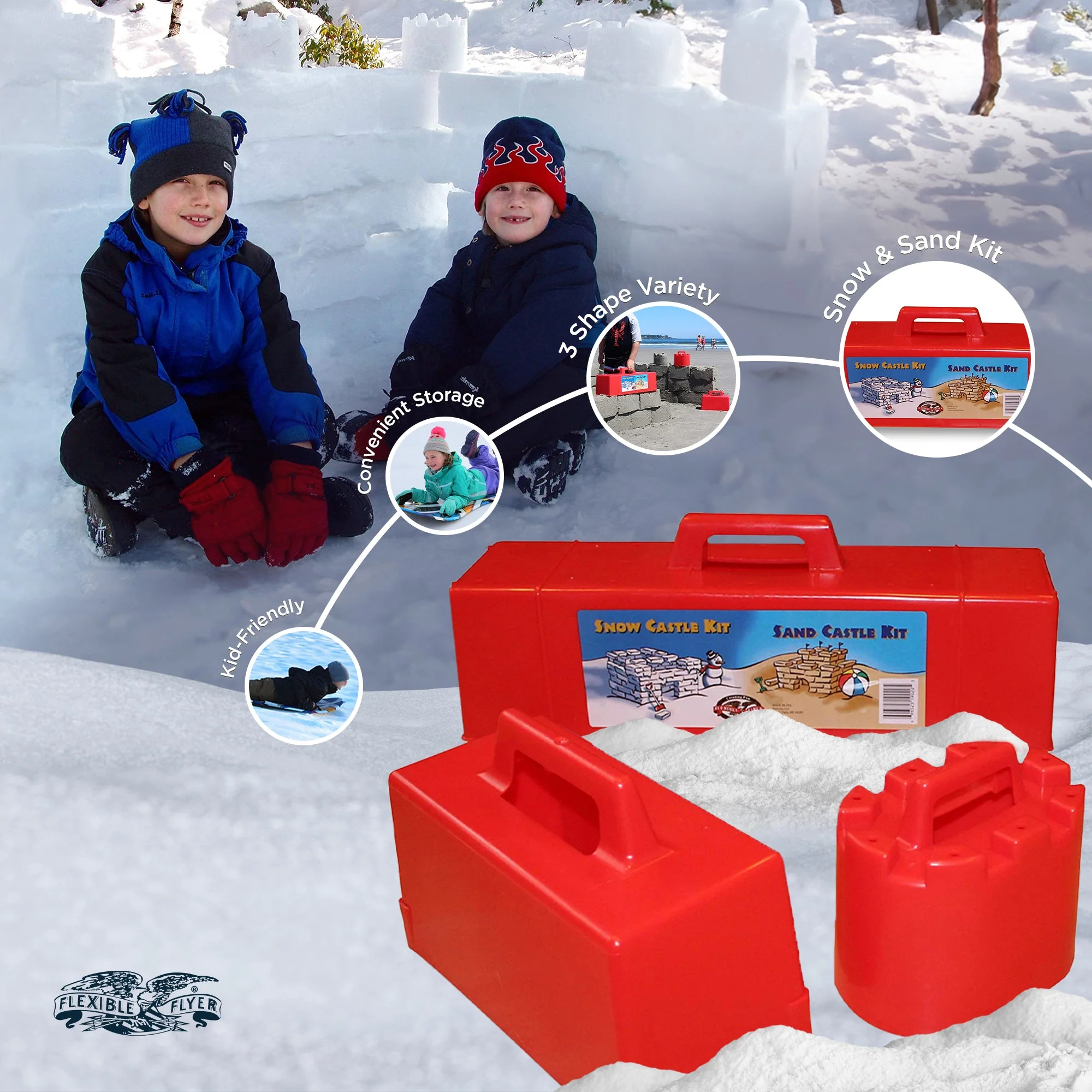 Flexible Flyer Snow Castle Kit 3 Pc Winter Snow and Beach Sand Fort Building Set - Image 4