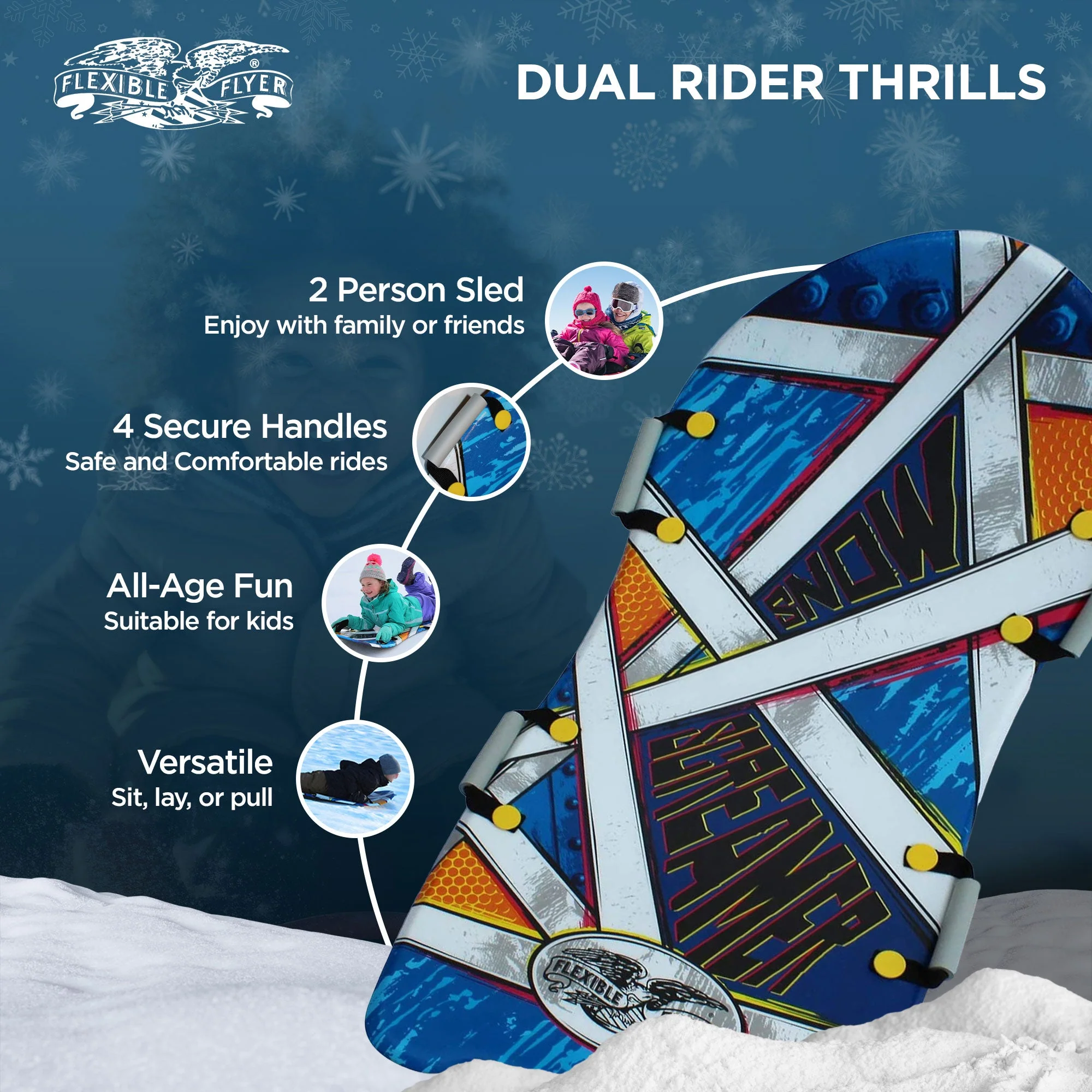 Flexible Flyer Snow Screamer 47 Inch Foam Snow Sled for Kids and Adults (2 Pack) - Image 3