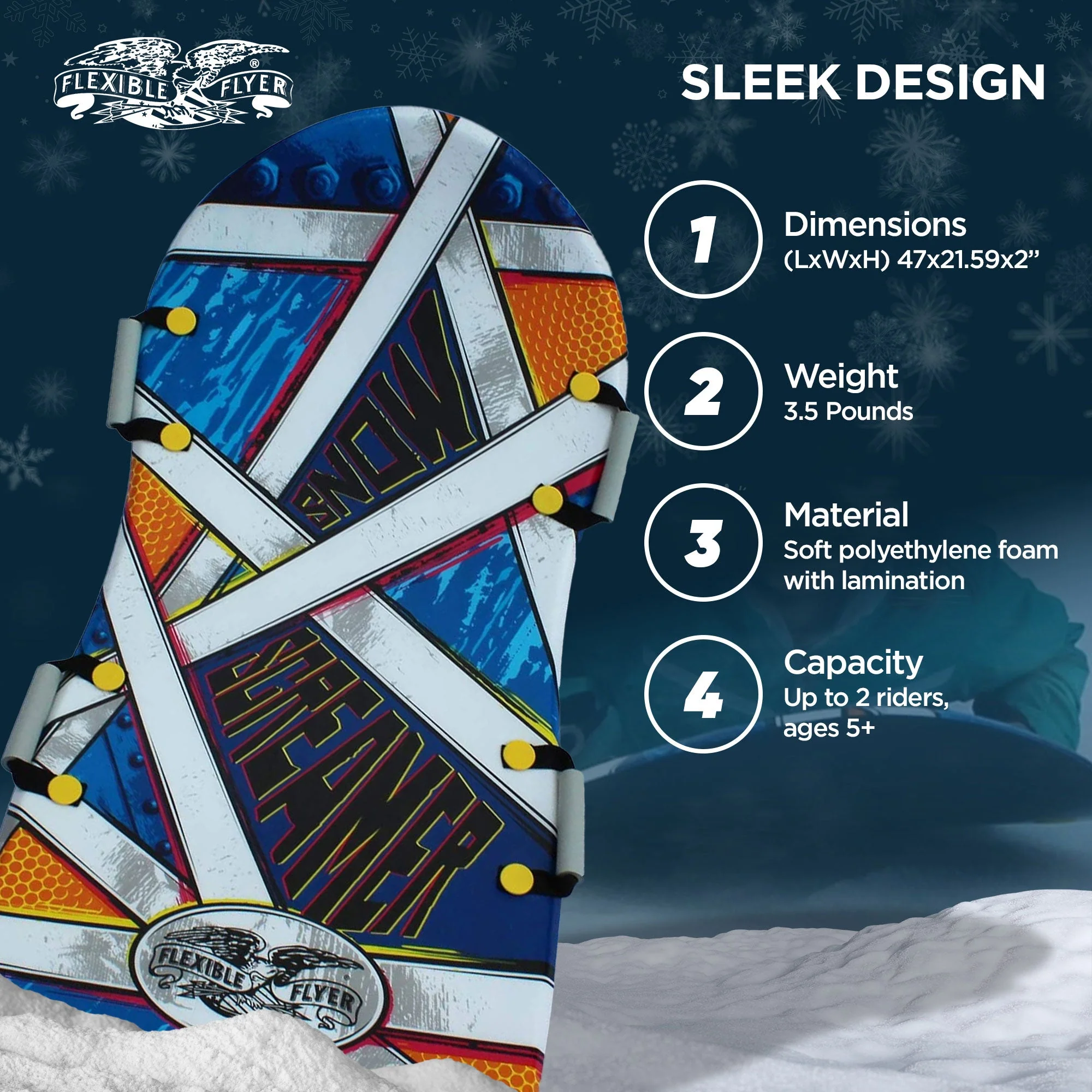 Flexible Flyer Snow Screamer 47 Inch Foam Snow Sled for Kids and Adults (2 Pack) - Image 4