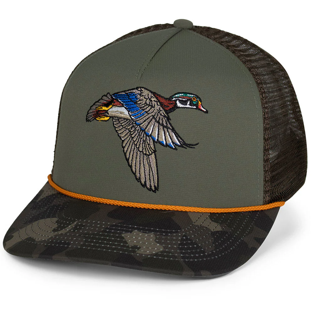 Flying Wood Duck 5-Panel Trucker Hat - Image 2