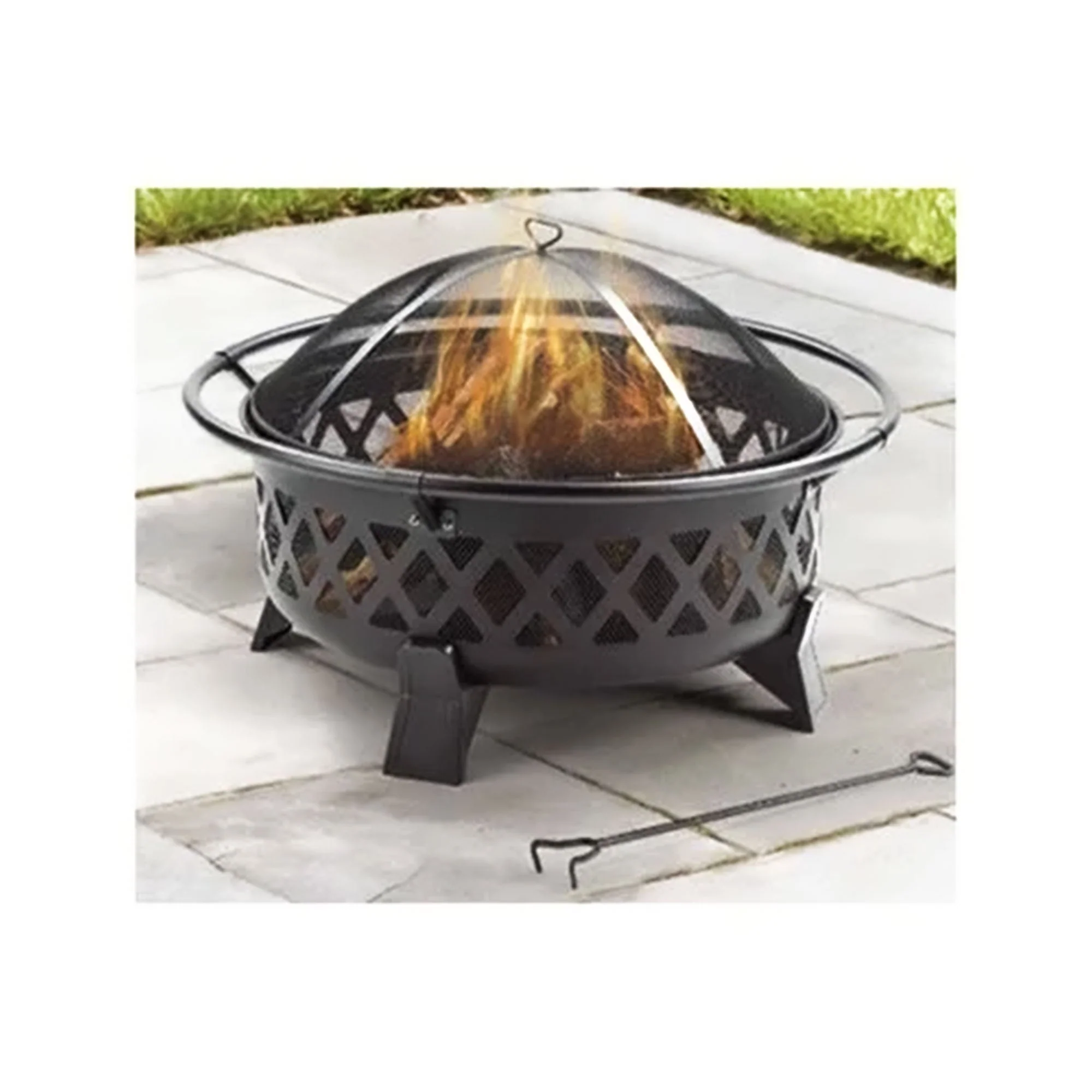Four Seasons Courtyard 35 Inch Round Lattice Fire Pit w/Steel Legs & Safety Ring - Image 7