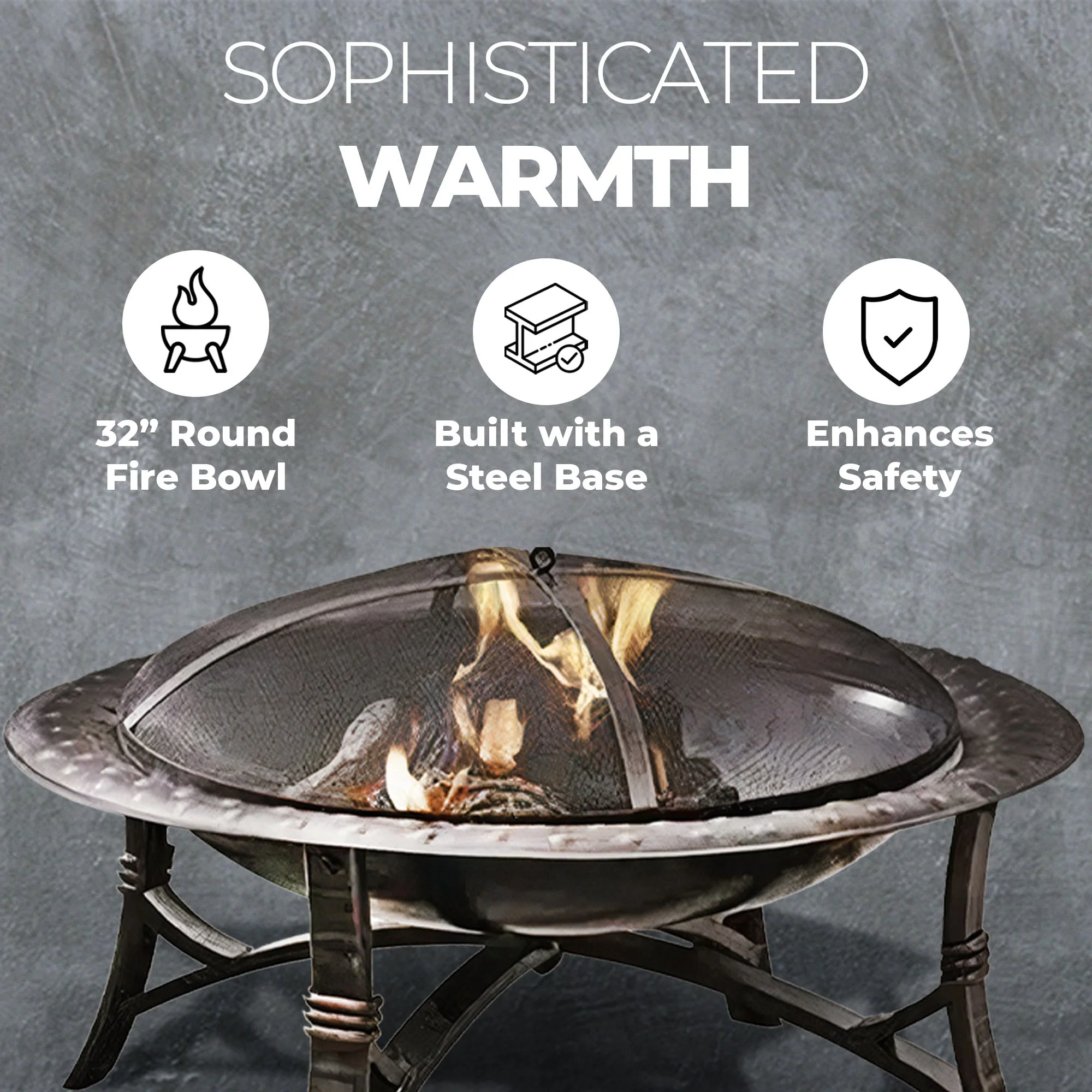 Four Seasons Courtyard 35 Inch Round Wood Burning Fire Bowl w/ Fire Grate, Black - Image 3