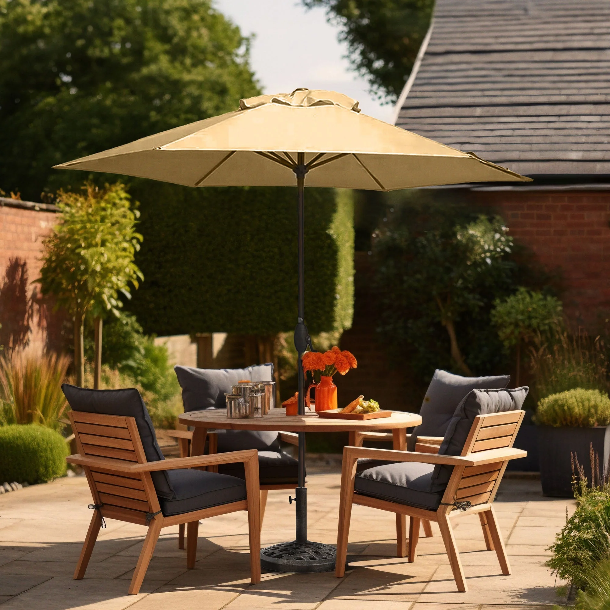 Four Seasons Courtyard 9 Foot Cambridge Market Umbrella with Push Button Tilt - Image 6
