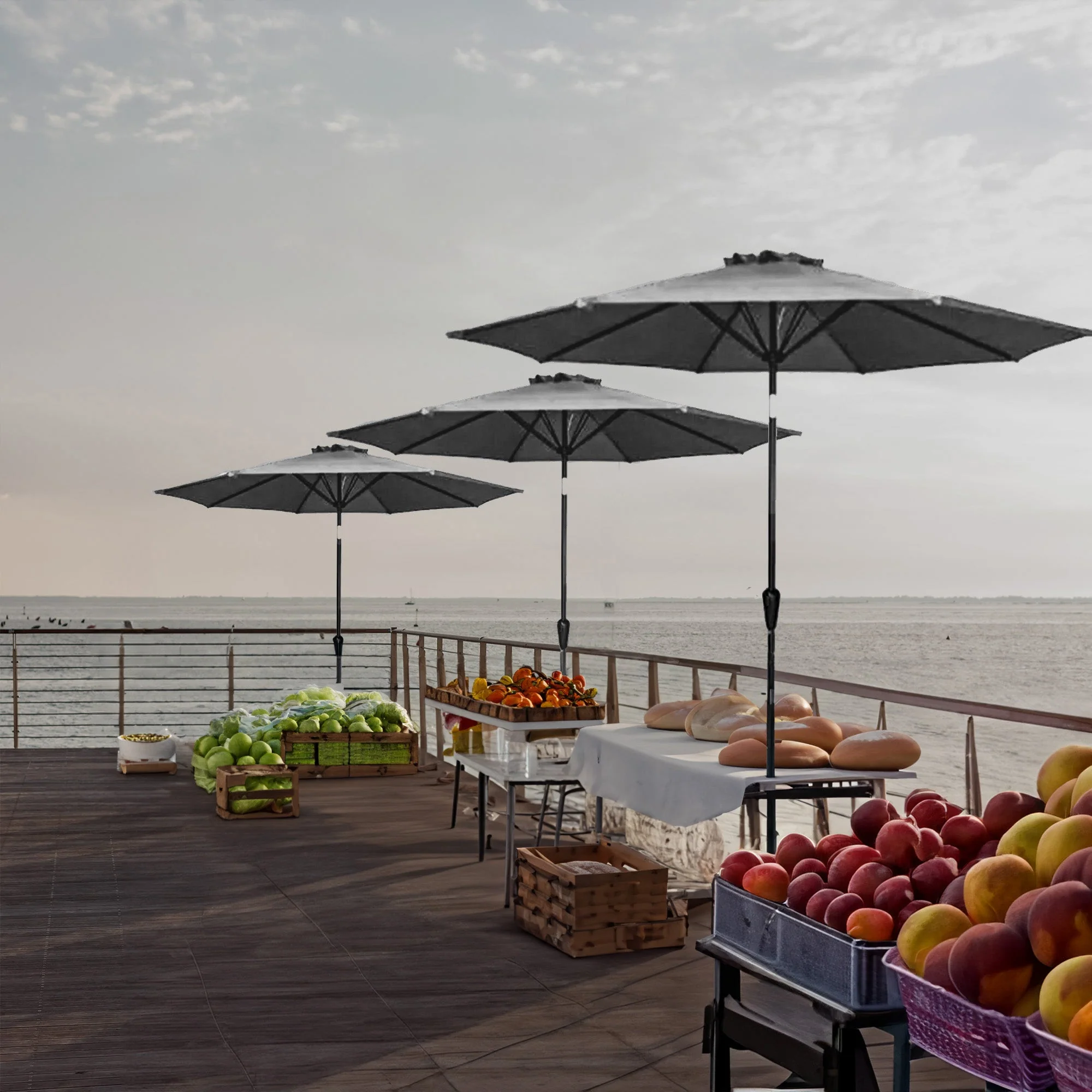 Four Seasons Courtyard 9 Foot Round Olefin Fabric Belmont Market Umbrella, Navy - Image 5