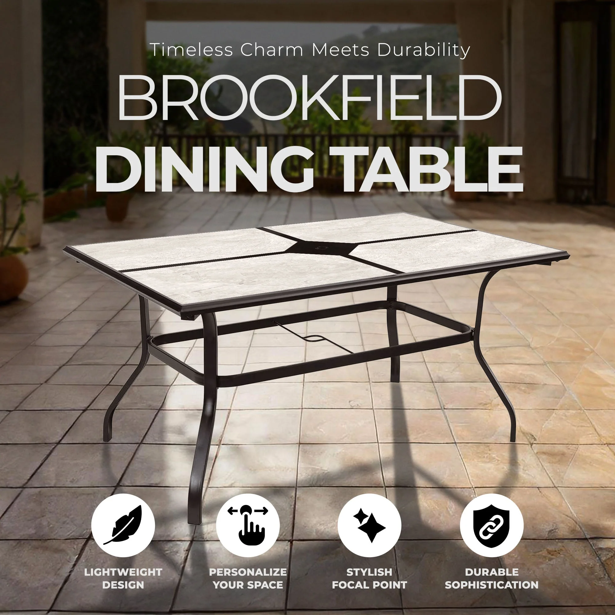 Four Seasons Courtyard Brookfield Drop In Tile Dining Table with Porcelain Top - Image 4