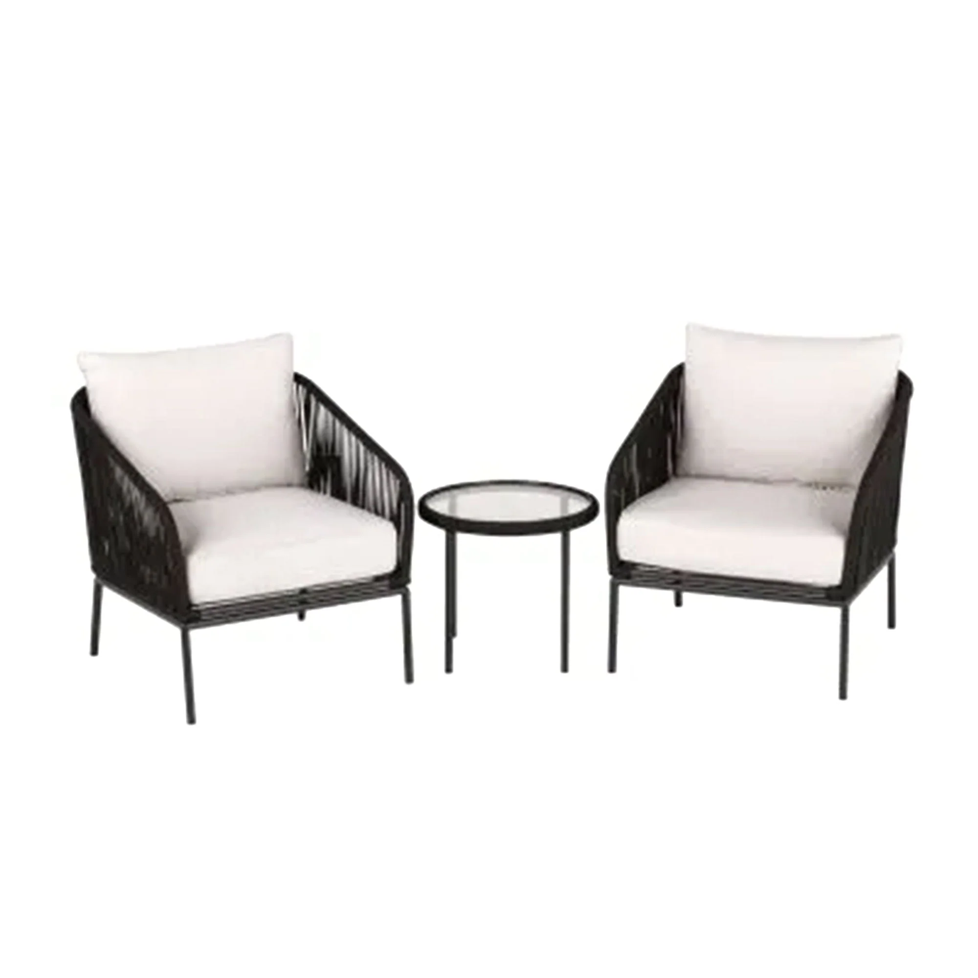 Four Seasons Courtyard Carrabelle 3 Piece Chat Set with Woven Rope Design, Black - Image 6