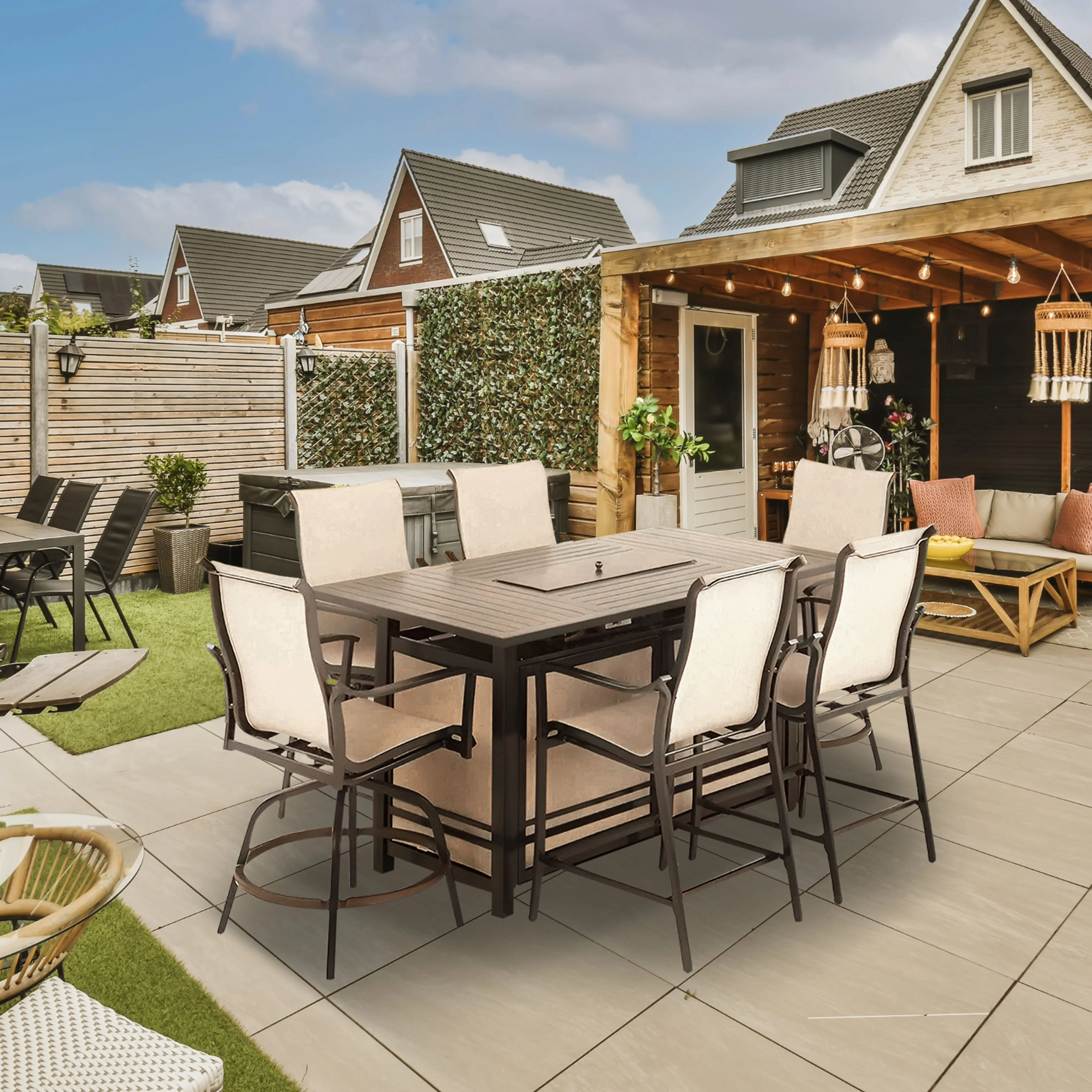 Four Seasons Courtyard Manhattan 6 Piece Patio High Chair Dining Furniture, Gray - Image 5