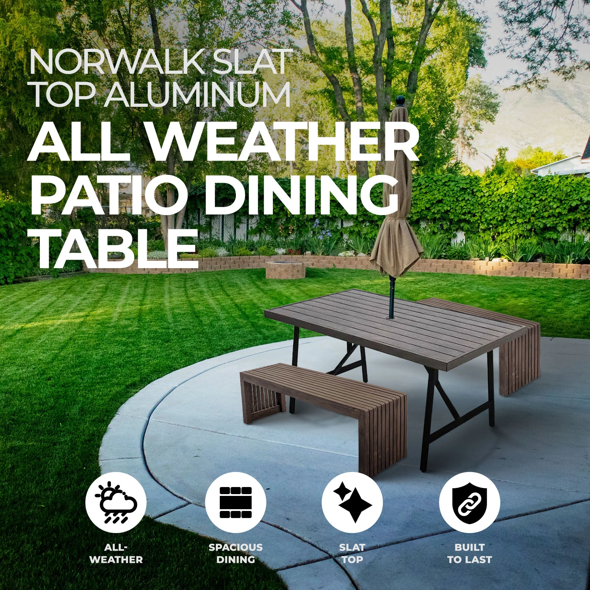 Four Seasons Courtyard Norwalk Slat Top Aluminum All Weather Patio Dining Table - Image 2