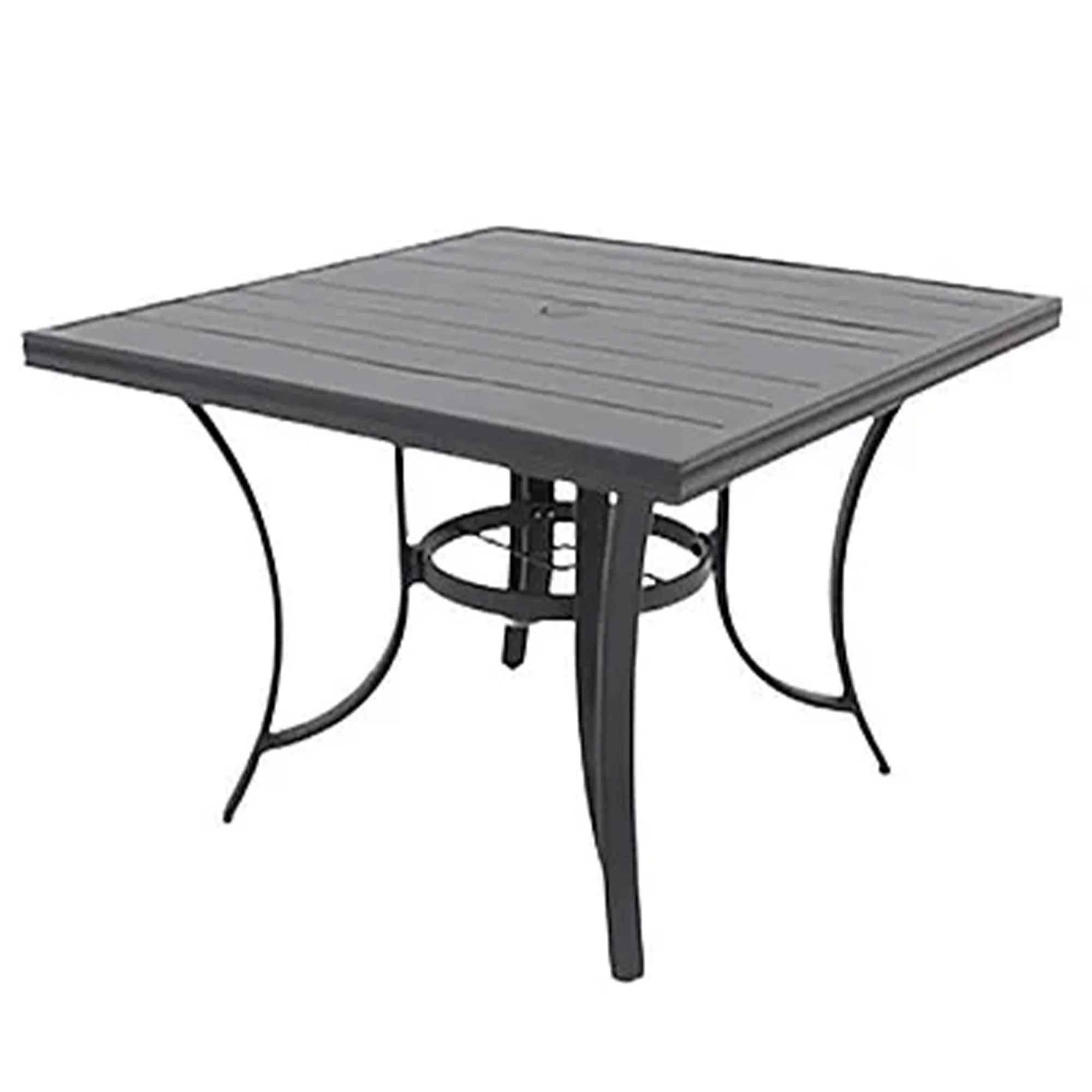 Four Seasons Courtyard Palermo Slat Top Dining Table with Umbrella Hole, Gray