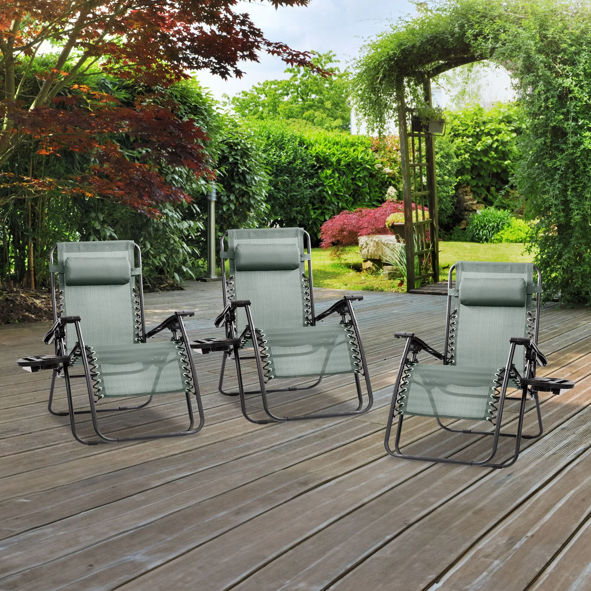 Four Seasons Courtyard Sunny Isles XL Zero Gravity Outdoor Chairs, 3 Pack, Green - Image 5