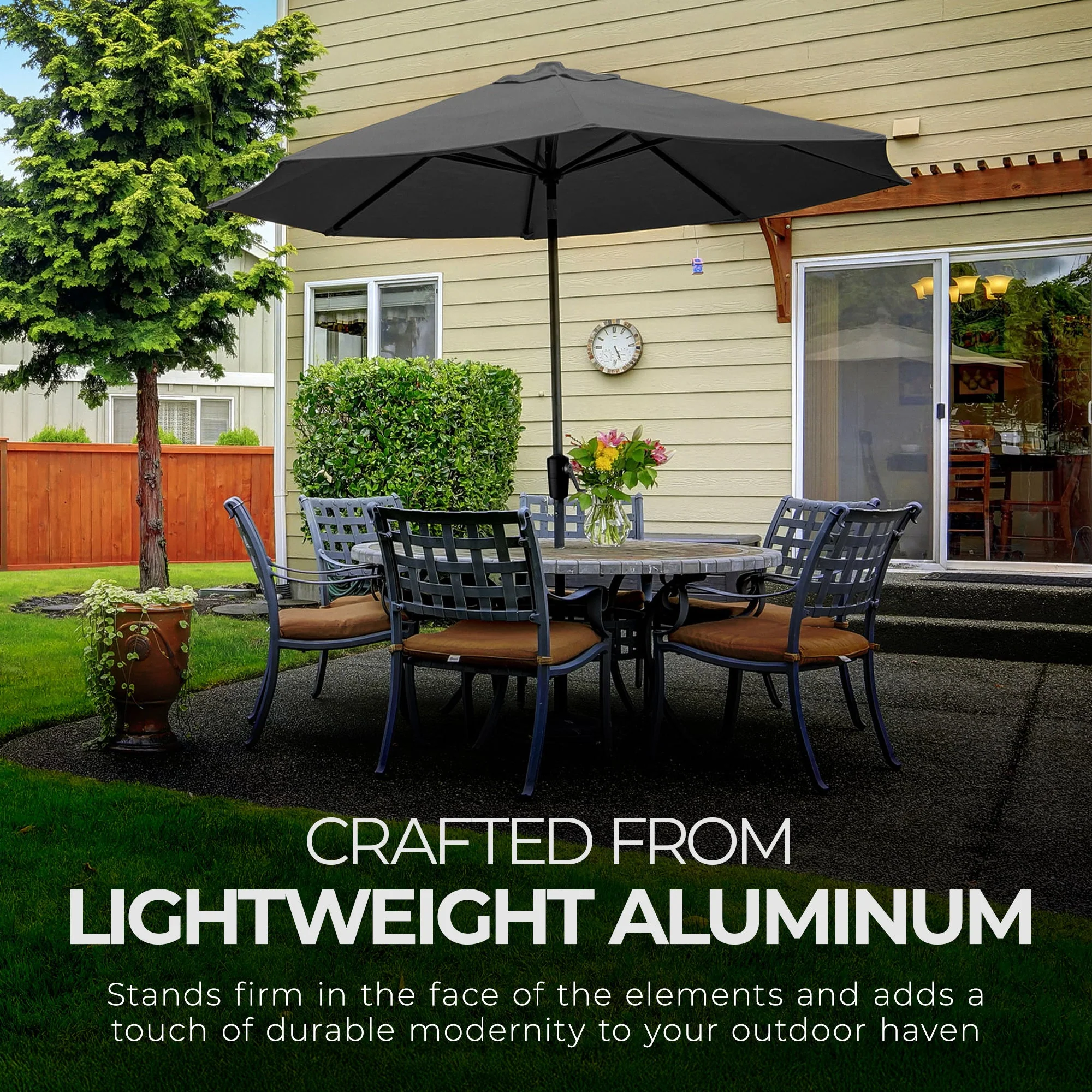 Four Seasons Courtyard Tuscany Market Aluminum Umbrella w/ Crank and Tilt, Gray - Image 4