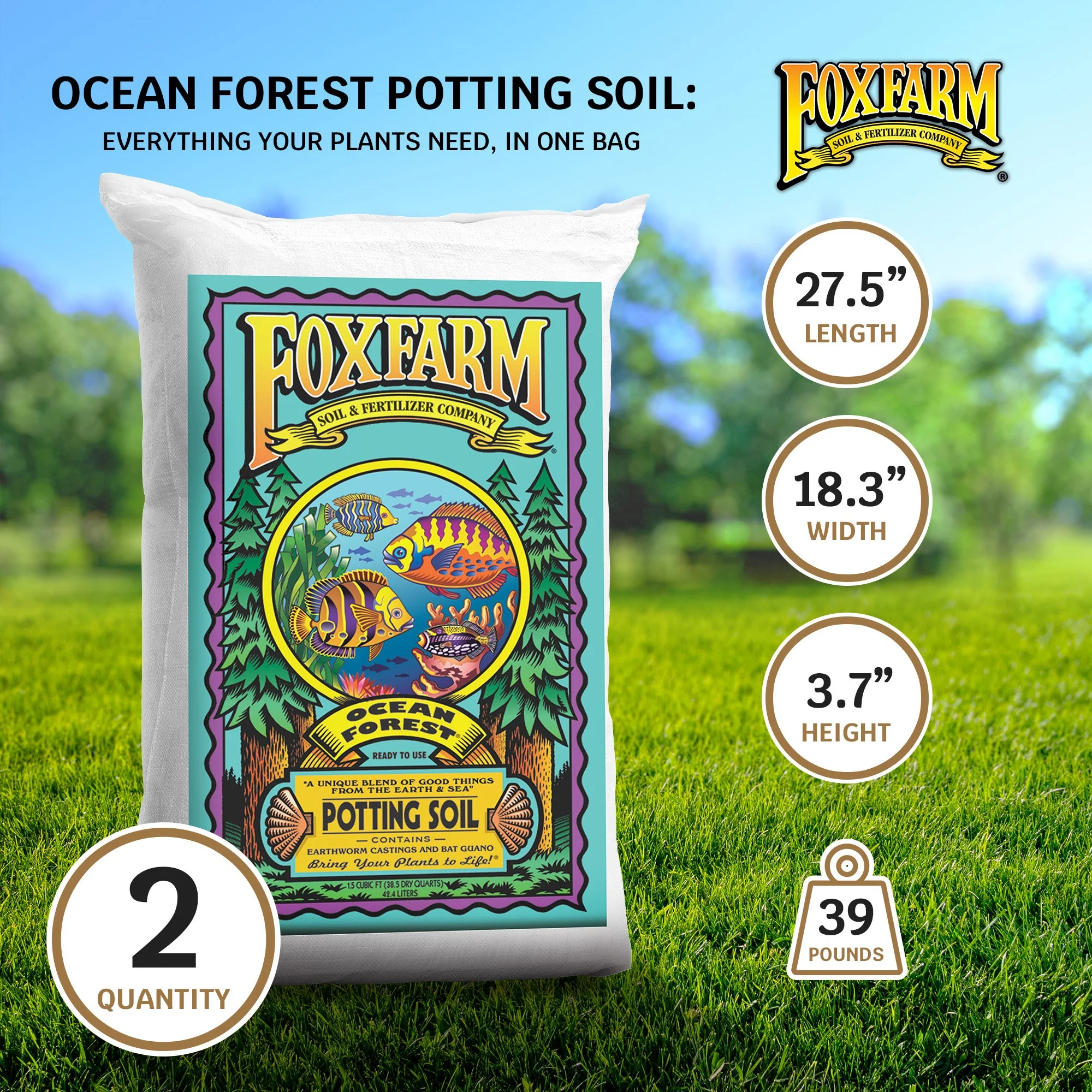 Foxfarm Ocean Forest Garden Potting Soil Bags 6.3-6.8 pH, 1.5 Cu Ft (2 Pack) - Image 2