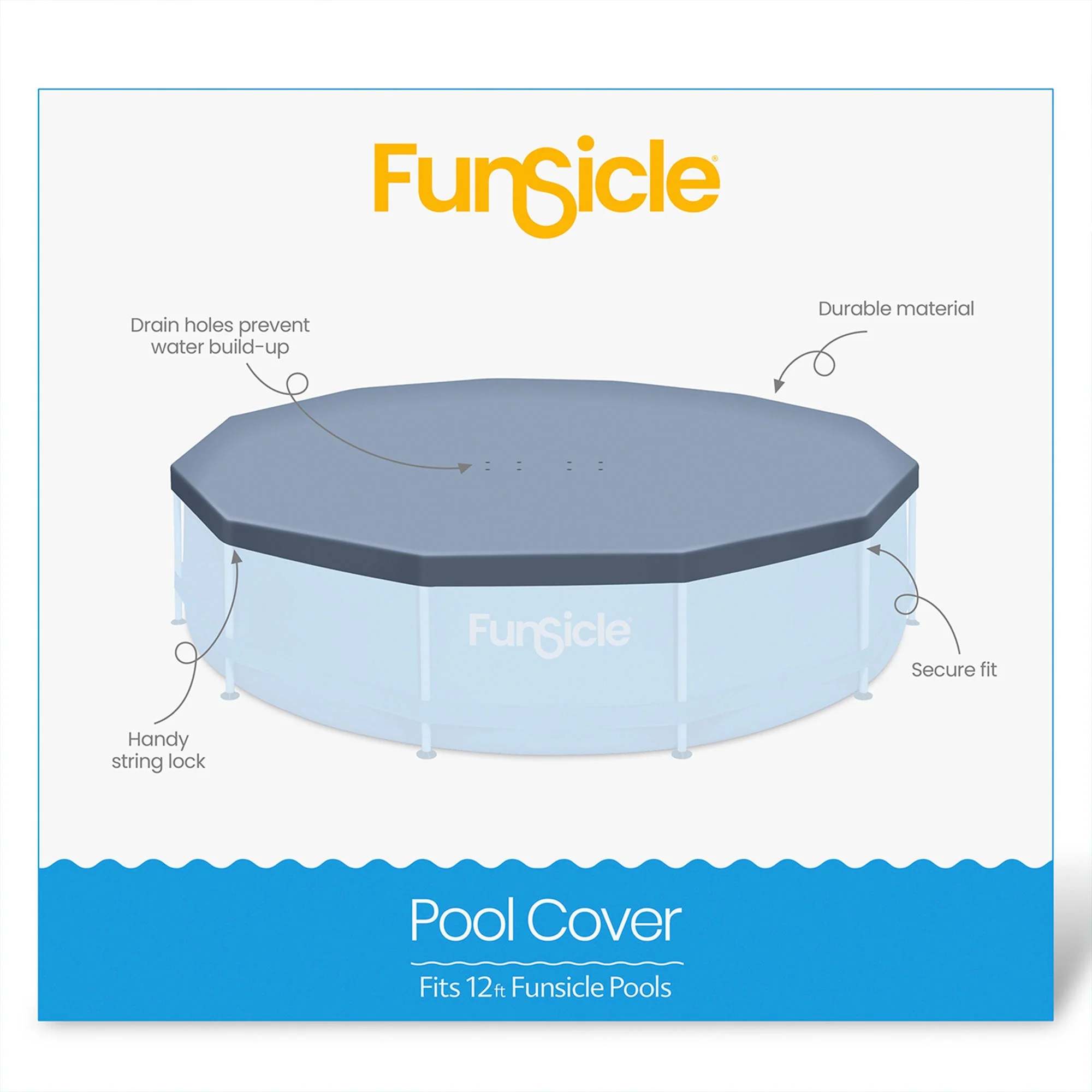 Funsicle 12' x 30" Outdoor Activity Round Frame Pool with 12' Debris Cover, Blue - Image 5