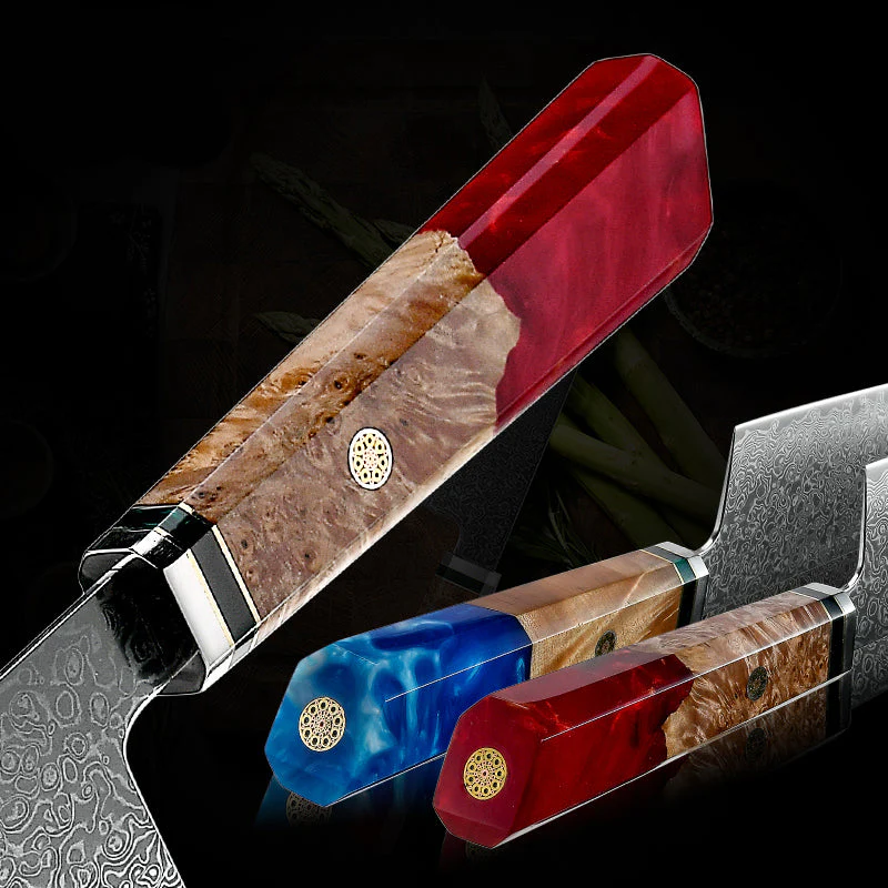 Fury 6-Piece VG10 Damascus Knife Set with Maple Burl & Resin Handles - Image 3