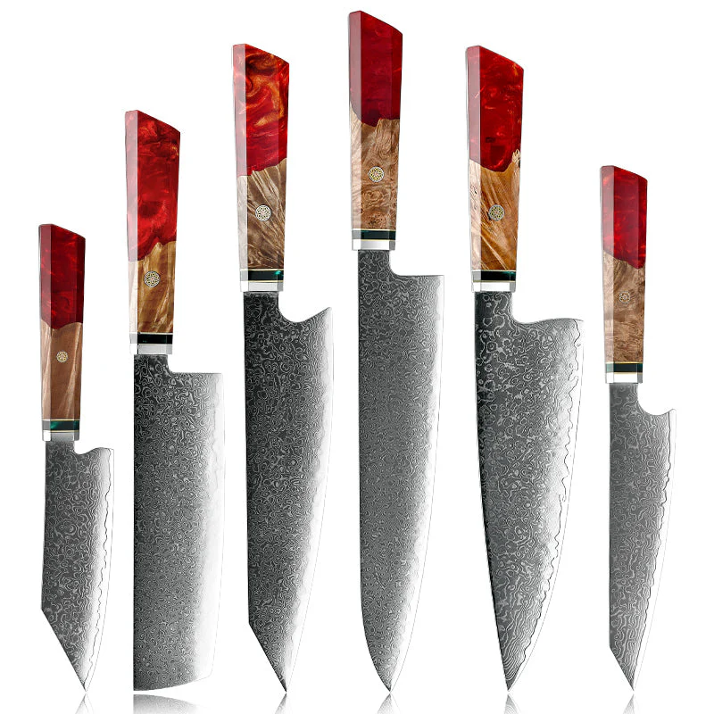 Fury 6-Piece VG10 Damascus Knife Set with Maple Burl & Resin Handles - Image 5