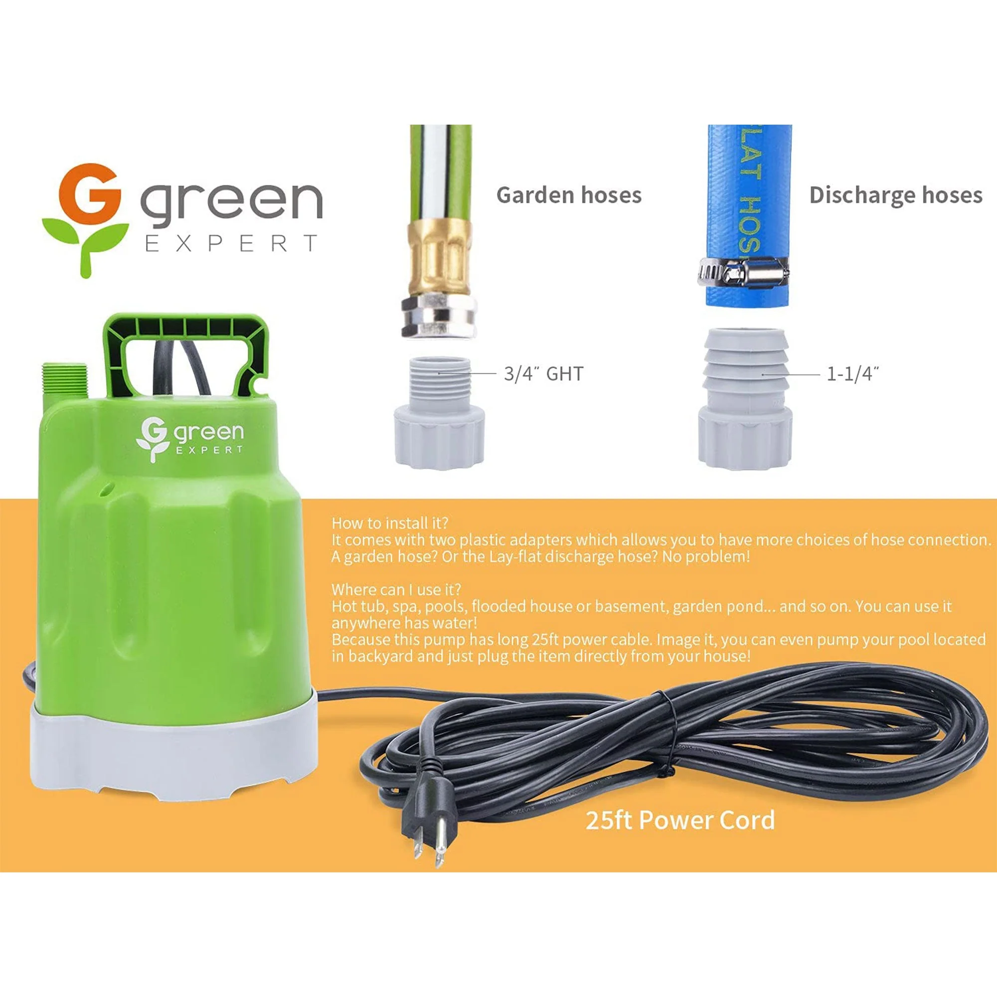 G green EXPERT 0.25 HP Submersible Utility Pump for Household Water Removal - Image 3