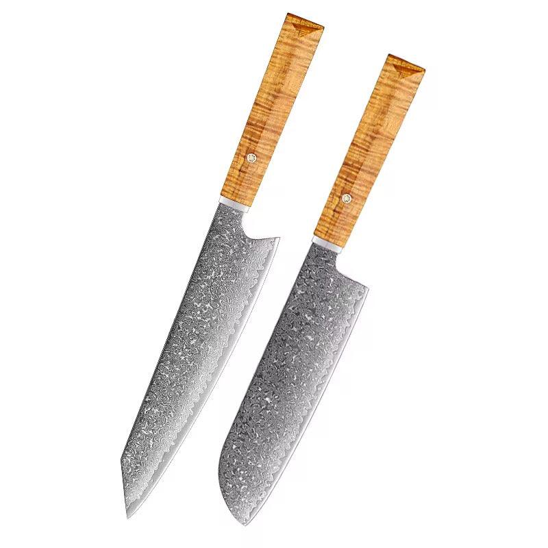 Gale Damascus Chef Knife with Wenge & Tiger Maple Handle