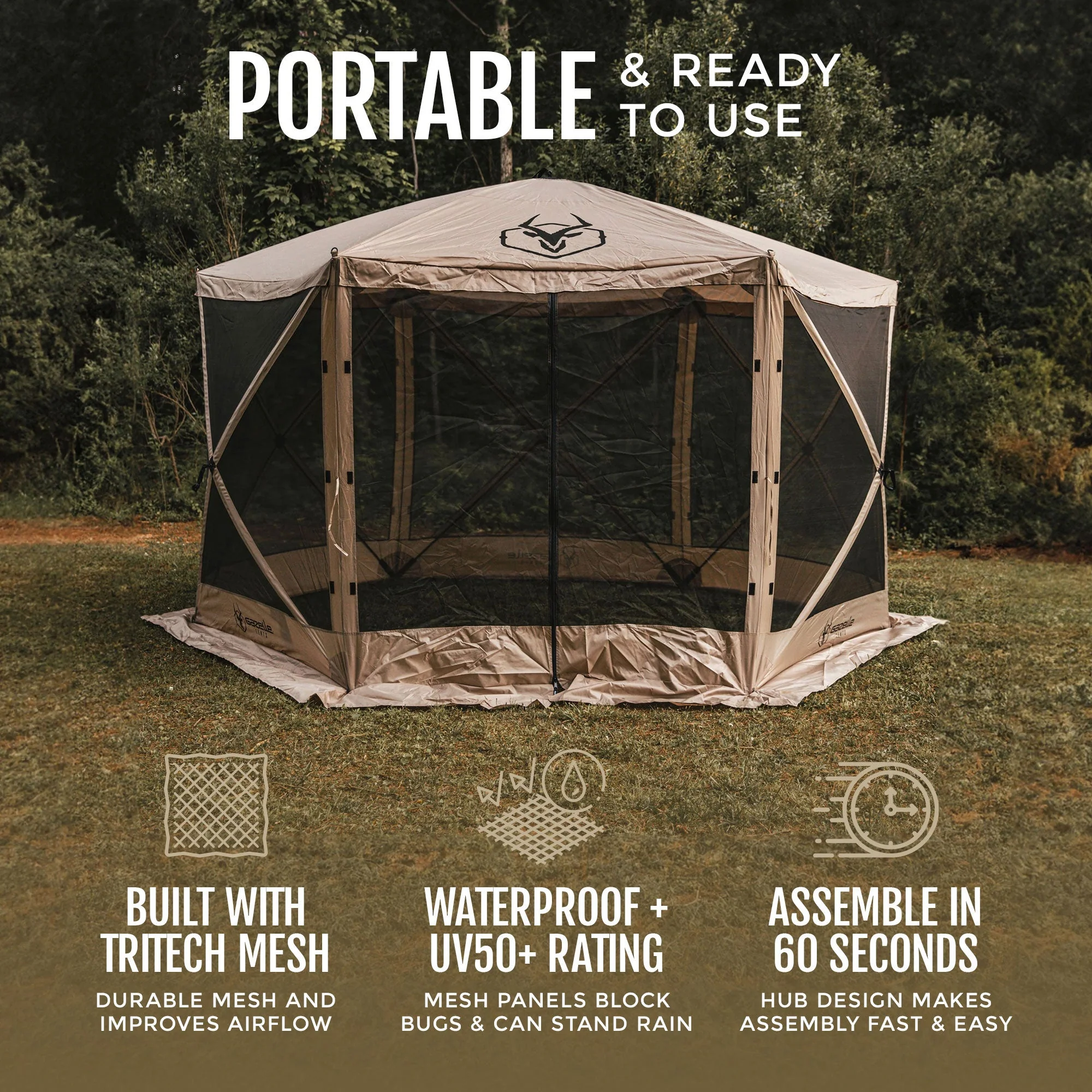 Gazelle G6 12ft x 12ft 6-Sided Pop Up Portable 8 Person Gazebo Tent, Desert Sand - Image 5