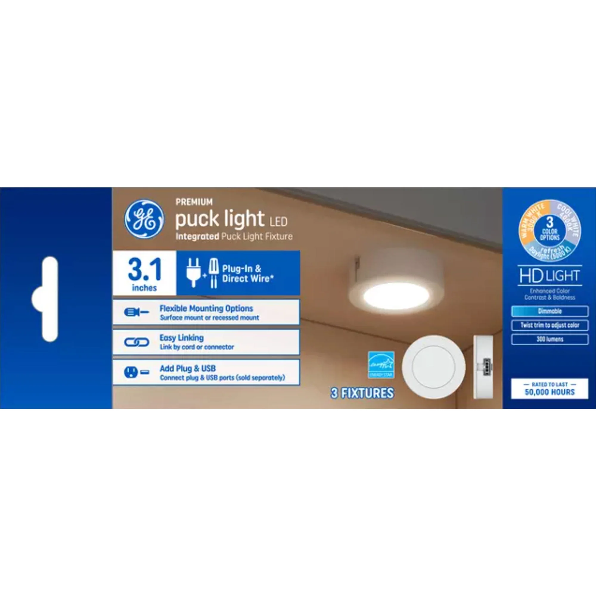 GE LED Plastic Puck Light with Flexible Mounting Options and Easy Linking, White - Image 5