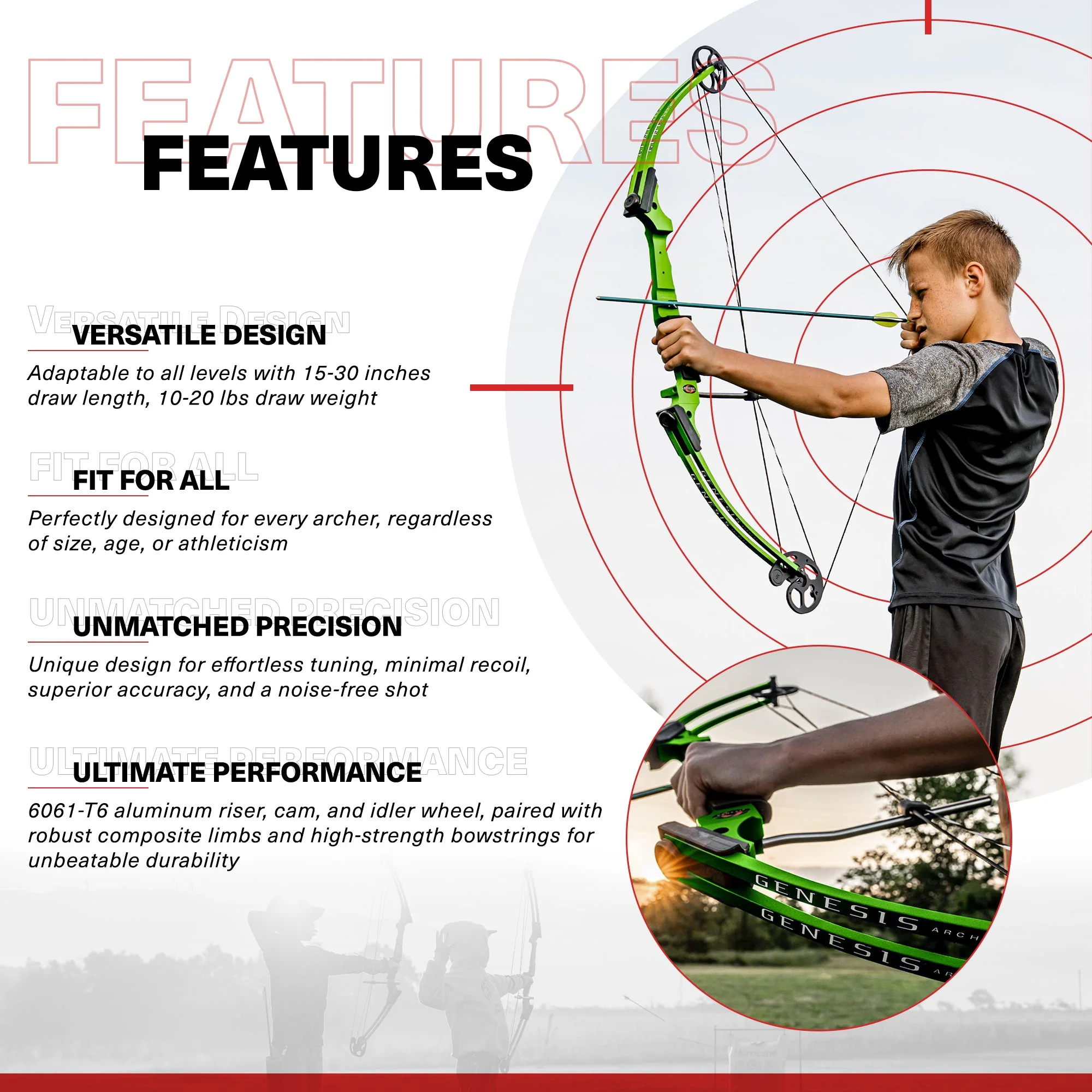 Genesis Original Archery Compound Bow, Adjustable Size, Draw Hand-Left, Green - Image 2