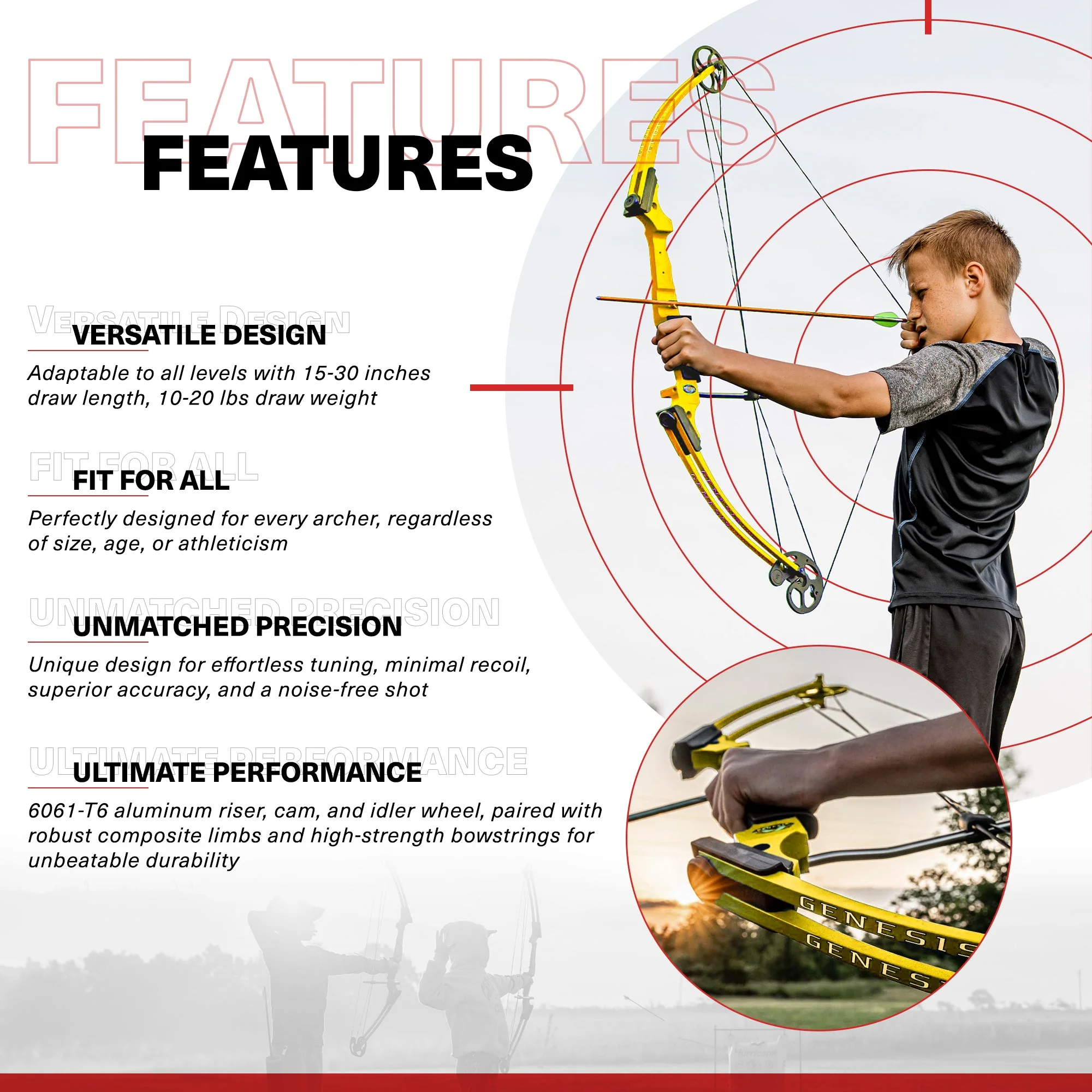Genesis Original Archery Compound Bow, Adjustable Size, Draw Hand-Left, Yellow - Image 2